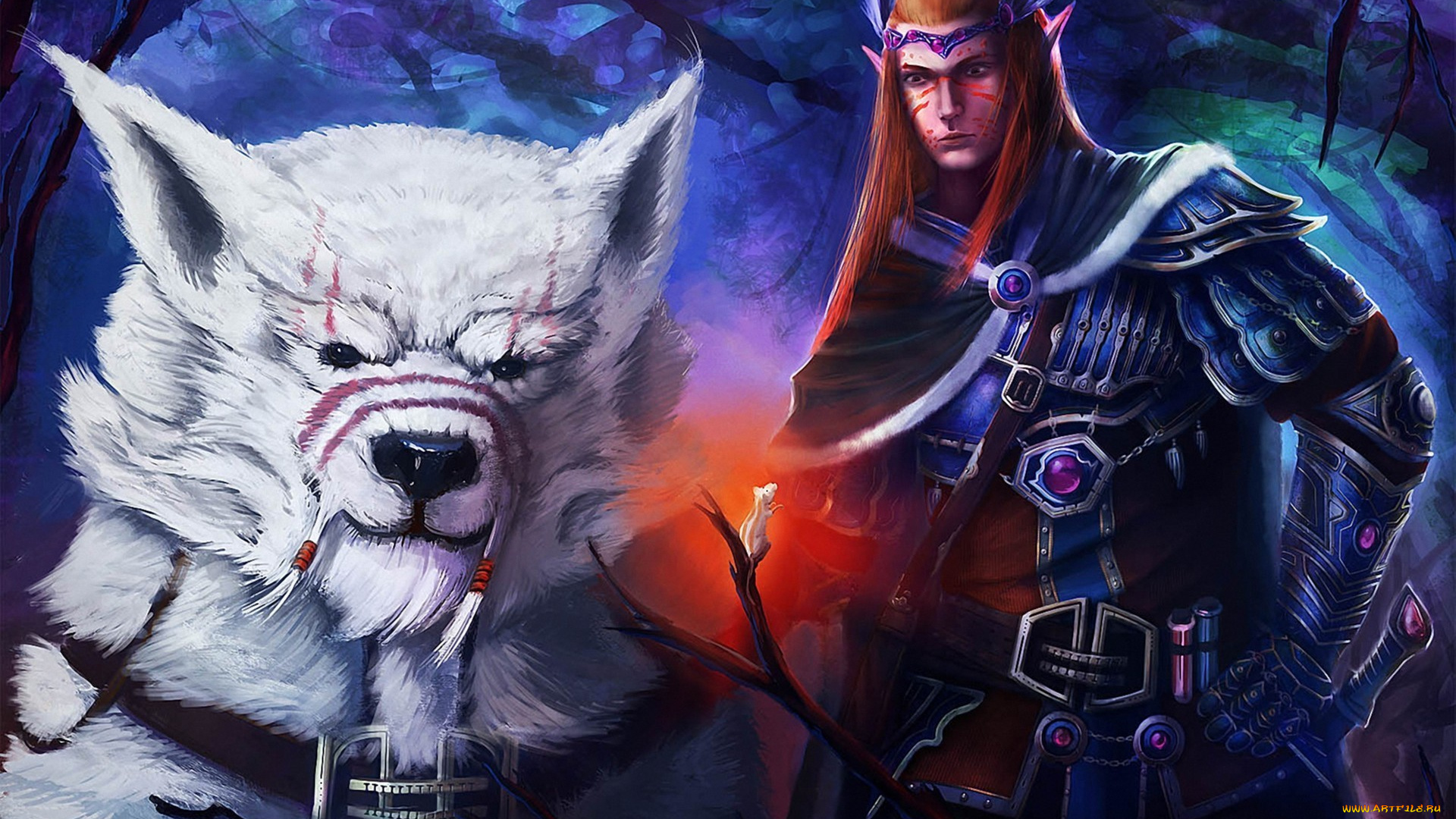 фэнтези, эльфы, эльф, парень, зверь, ветви