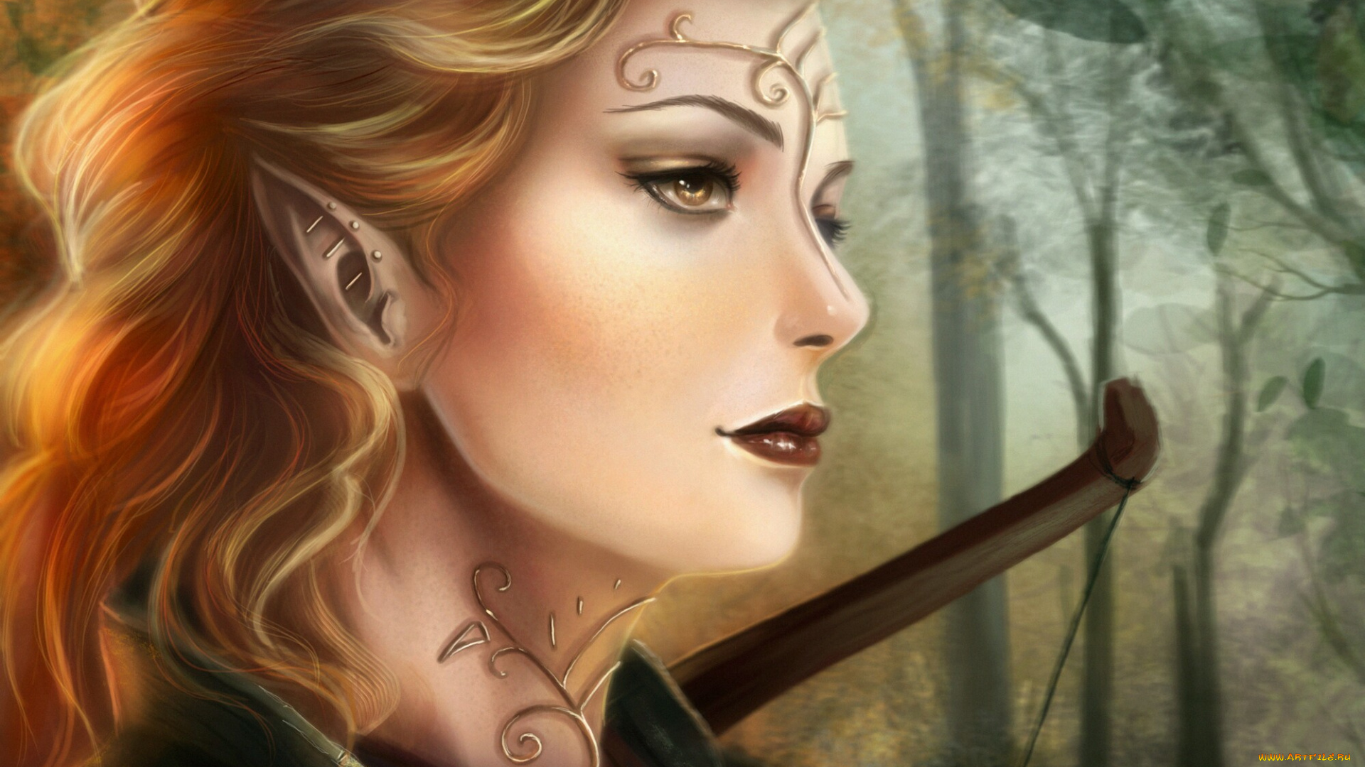 фэнтези, эльфы, эльфийка, девушка, лицо, рисованная