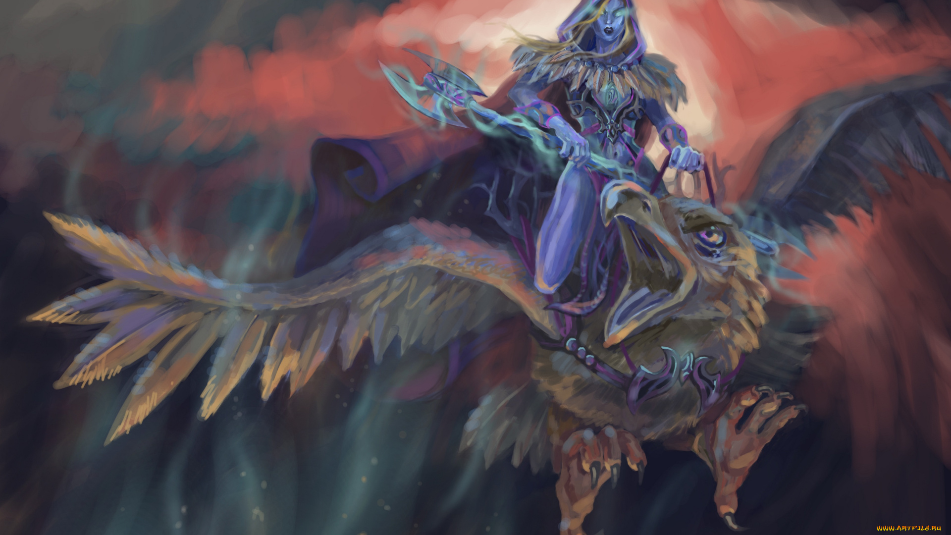 фэнтези, маги, , волшебники, рисованная, полёт, клюв, птица, девушка