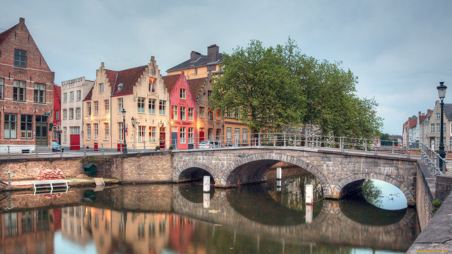 города, брюгге, , бельгия, мост, здания