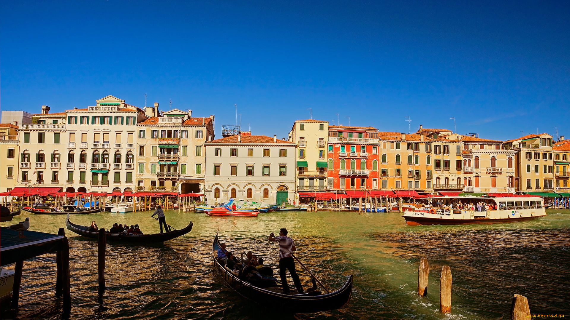 города, венеция, , италия, гондолы, канал