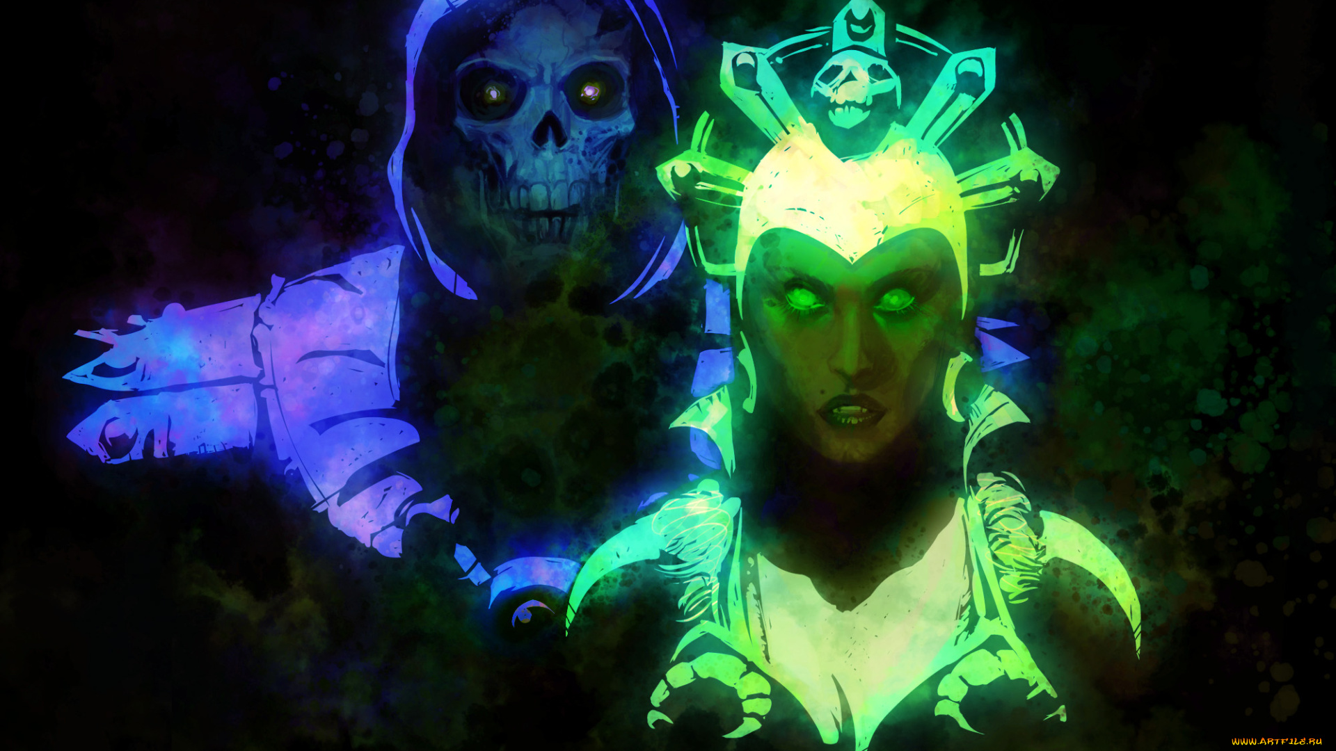 скелет, и, девушка, фэнтези, нежить, скелет, девушка, магия