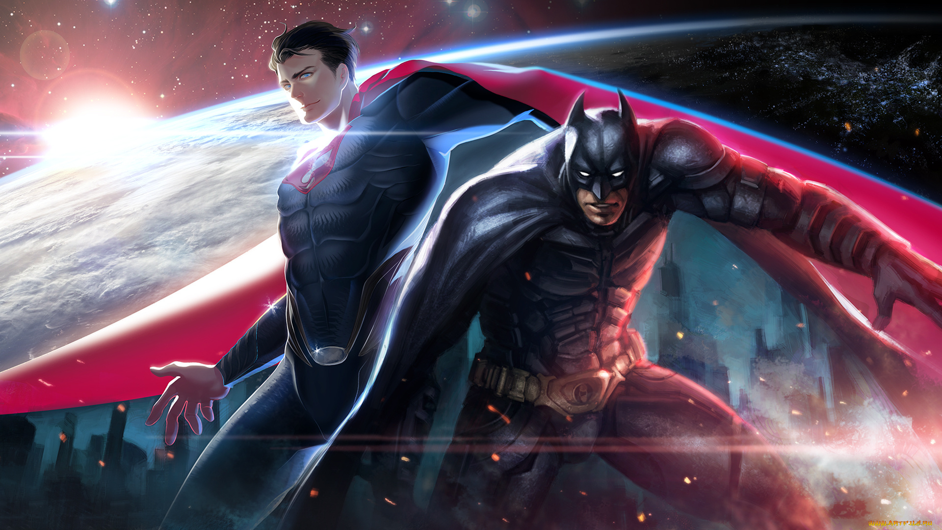 супермен, и, бэтмен, рисованные, комиксы, супермен, бэтмен, superman, batman