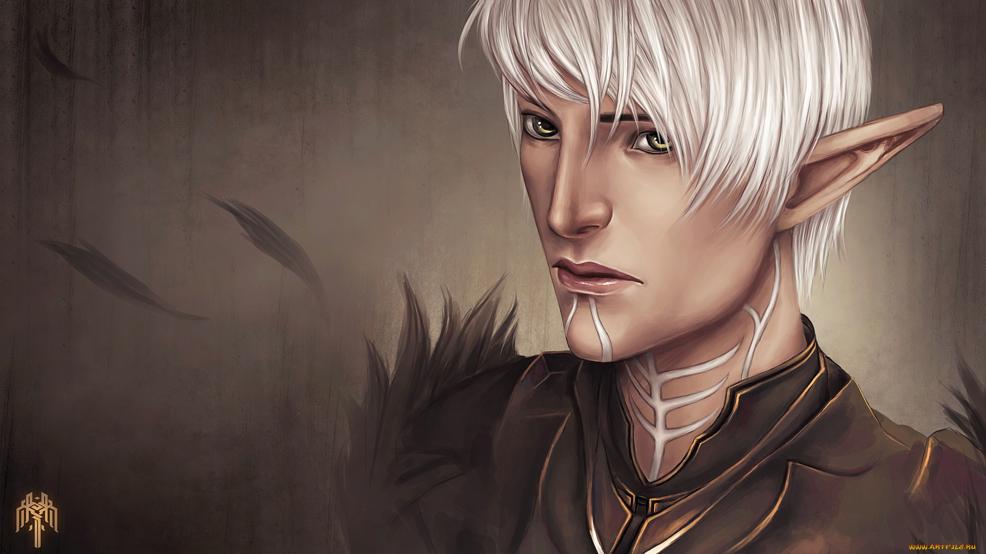 видео, игры, dragon, age, 2, парень, перья, клейма, фенрис, fenris, dragon, age, 2, арт, эльф, воин