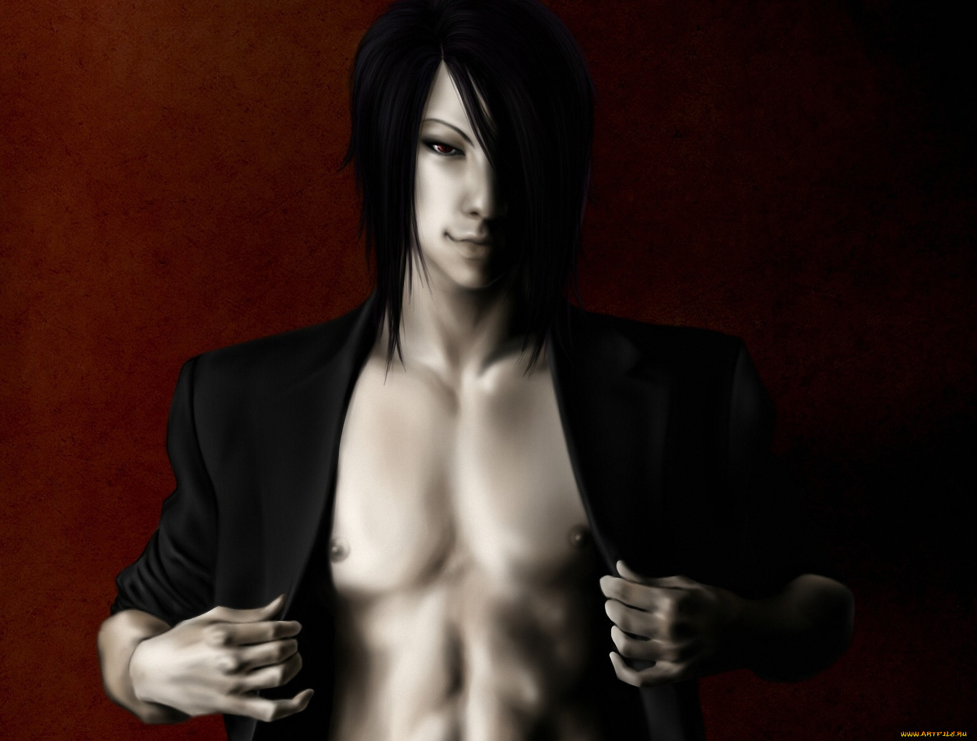 аниме, kuroshitsuji, улыбка, пиджак, взгляд, парень, арт, темный, дворецкий