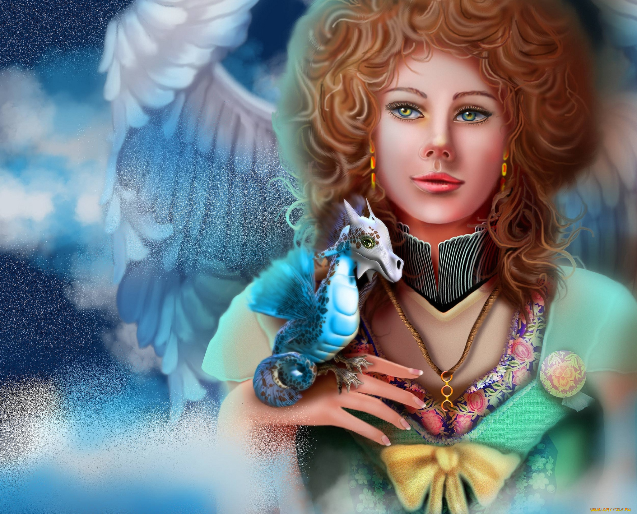 фэнтези, ангелы, дракончик