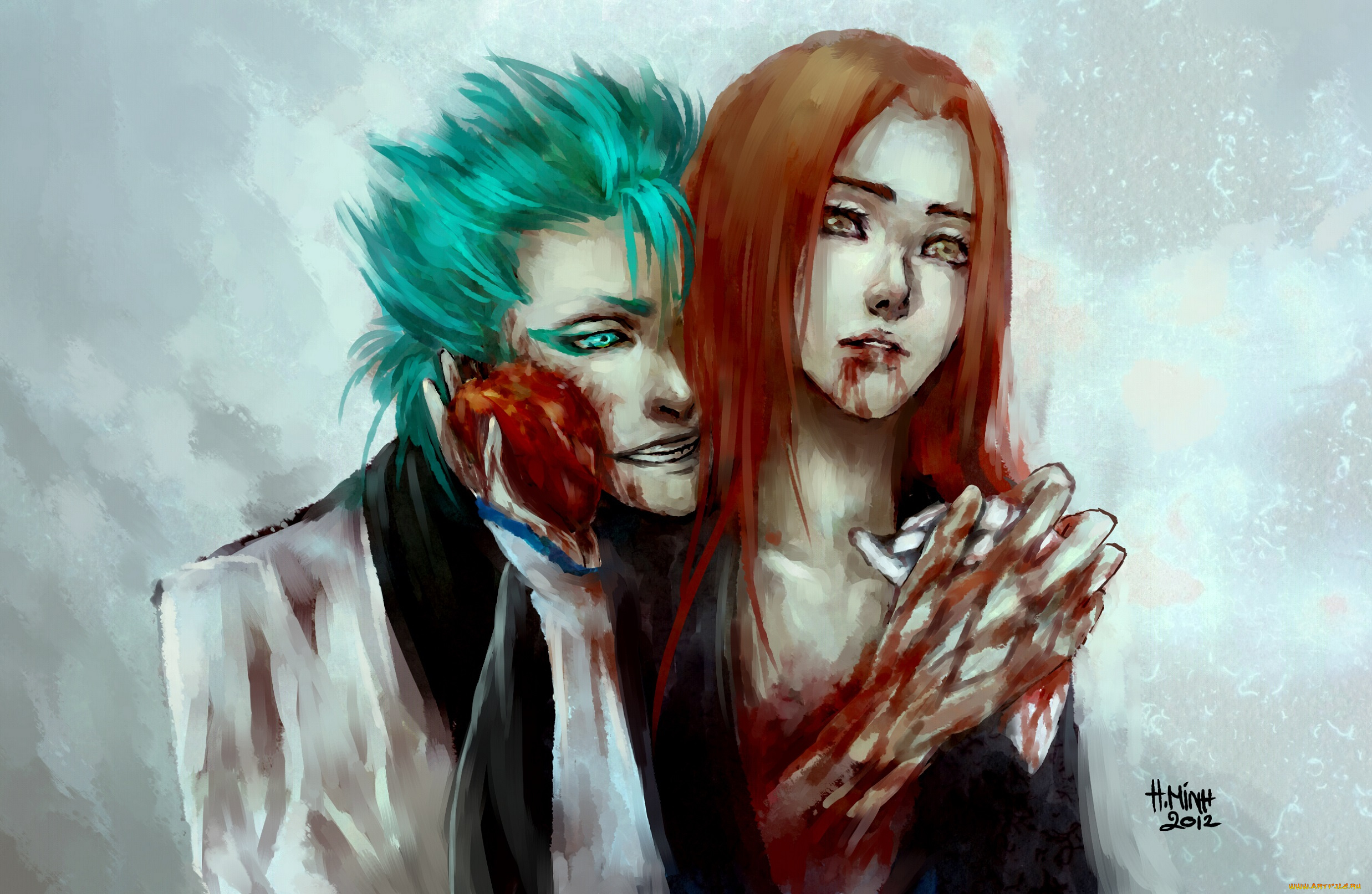 аниме, bleach, арт, сердце, аранкар, драма, кровь, гримджоу, блич