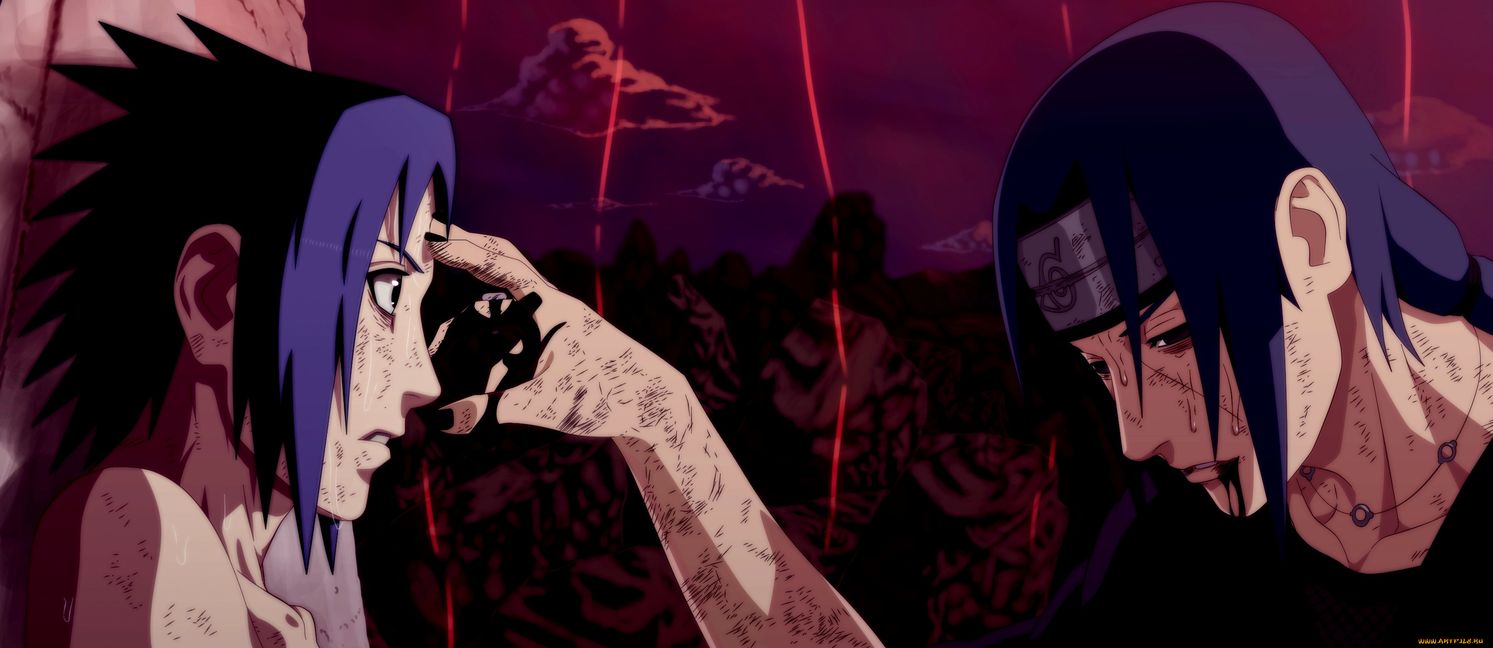 аниме, naruto, братья, учиха, итачи, саске, кровь