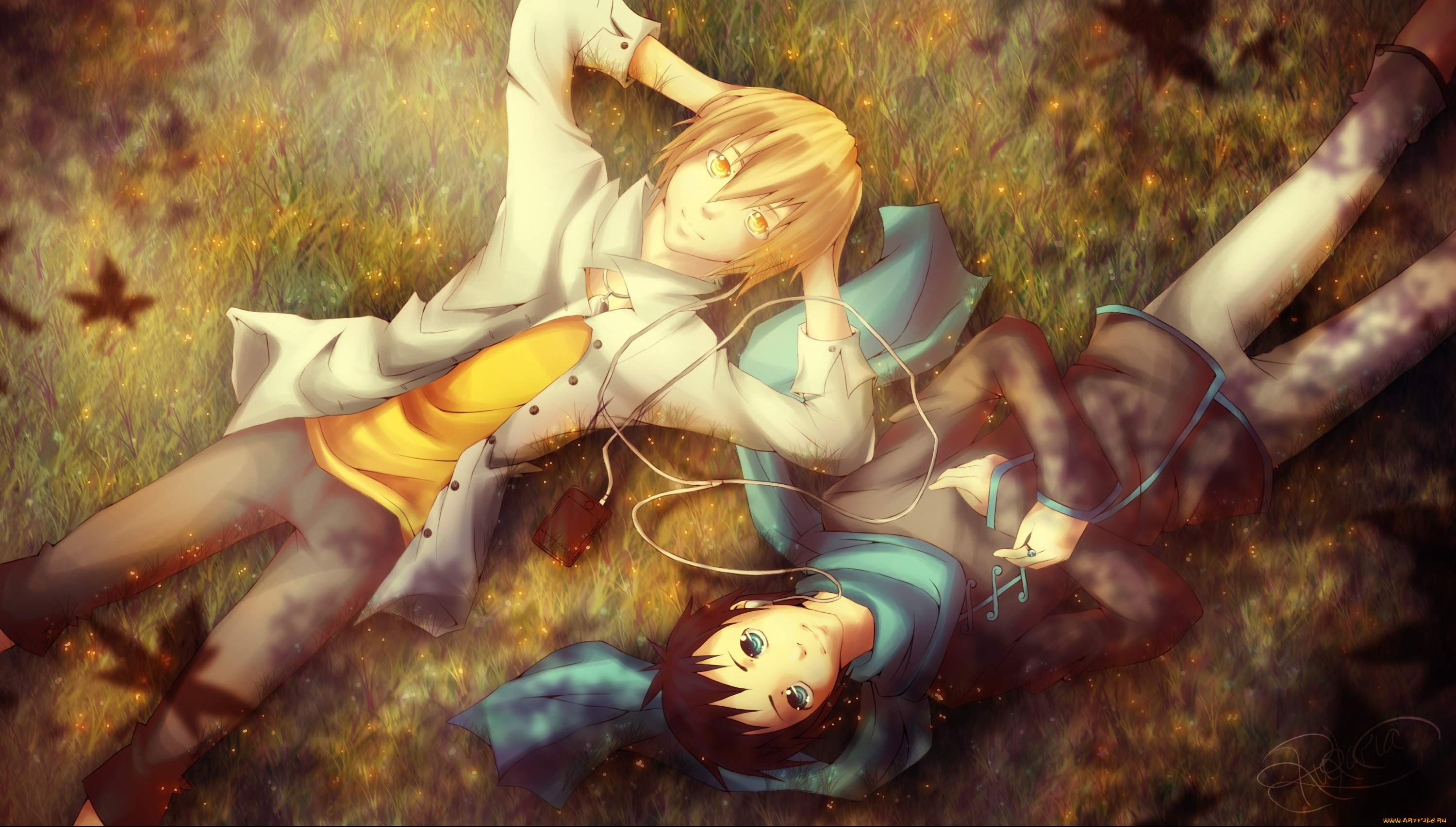 аниме, dyurarara, парни, лежат, микадо, кида, брюнет, блондин, дюрарара