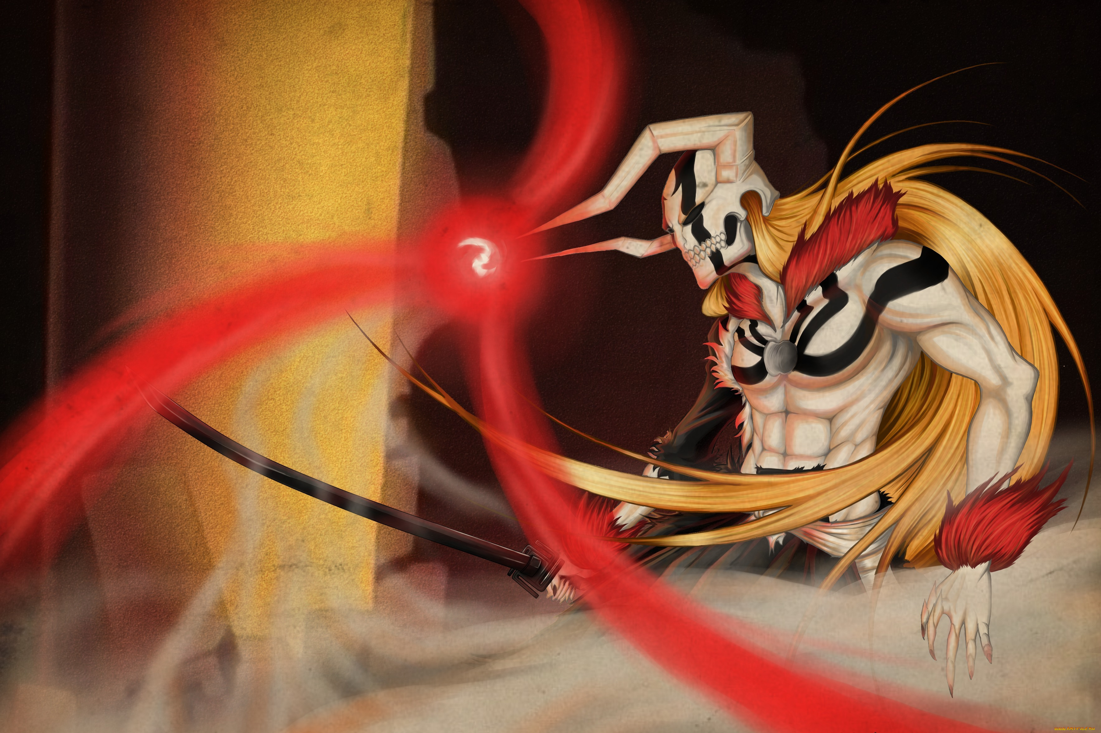 аниме, bleach, рога, концентрация, энергия, куросаки, ичиго, пустой