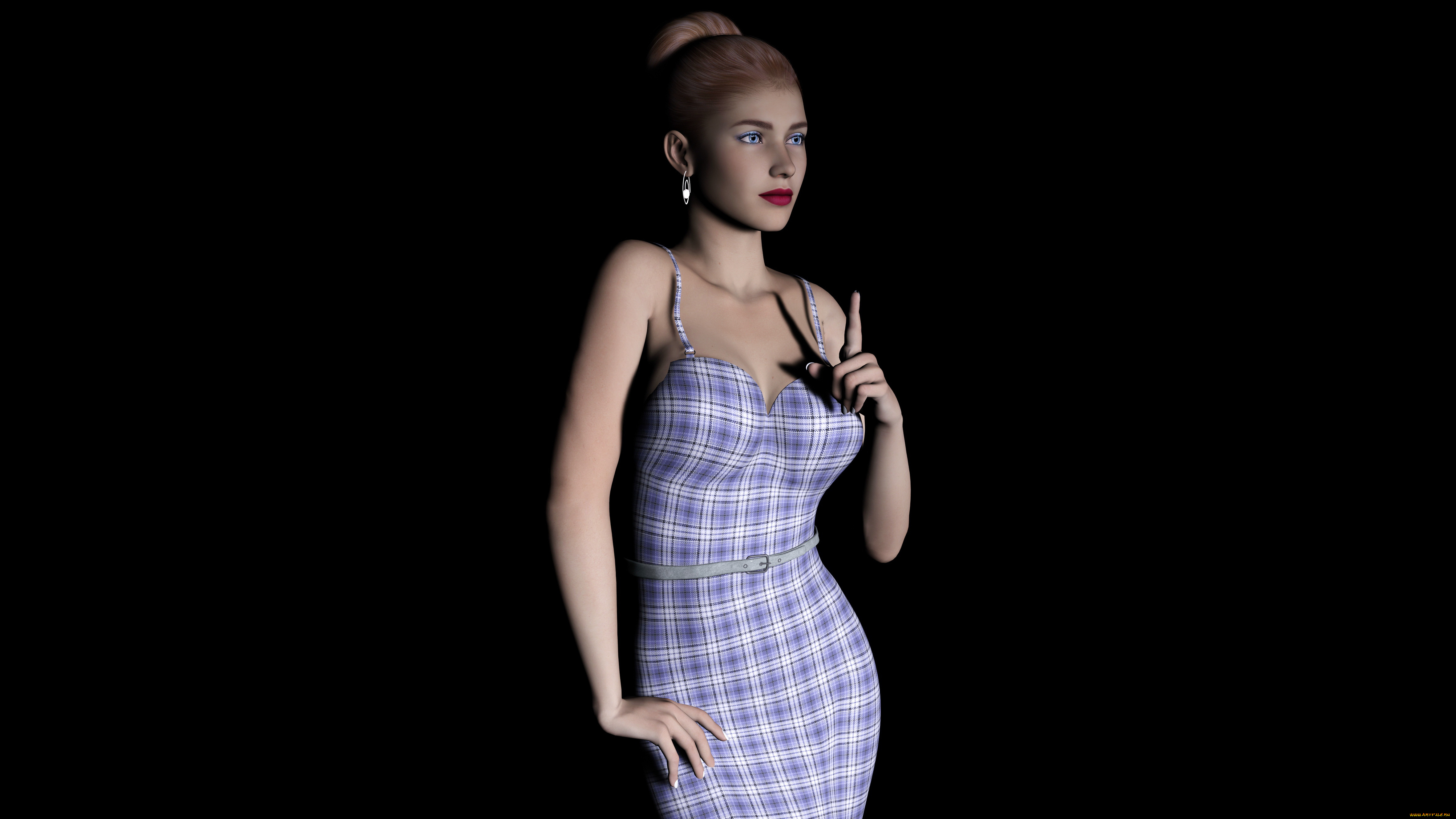 3д, графика, people, , люди, девушка, платье, фон, взгляд