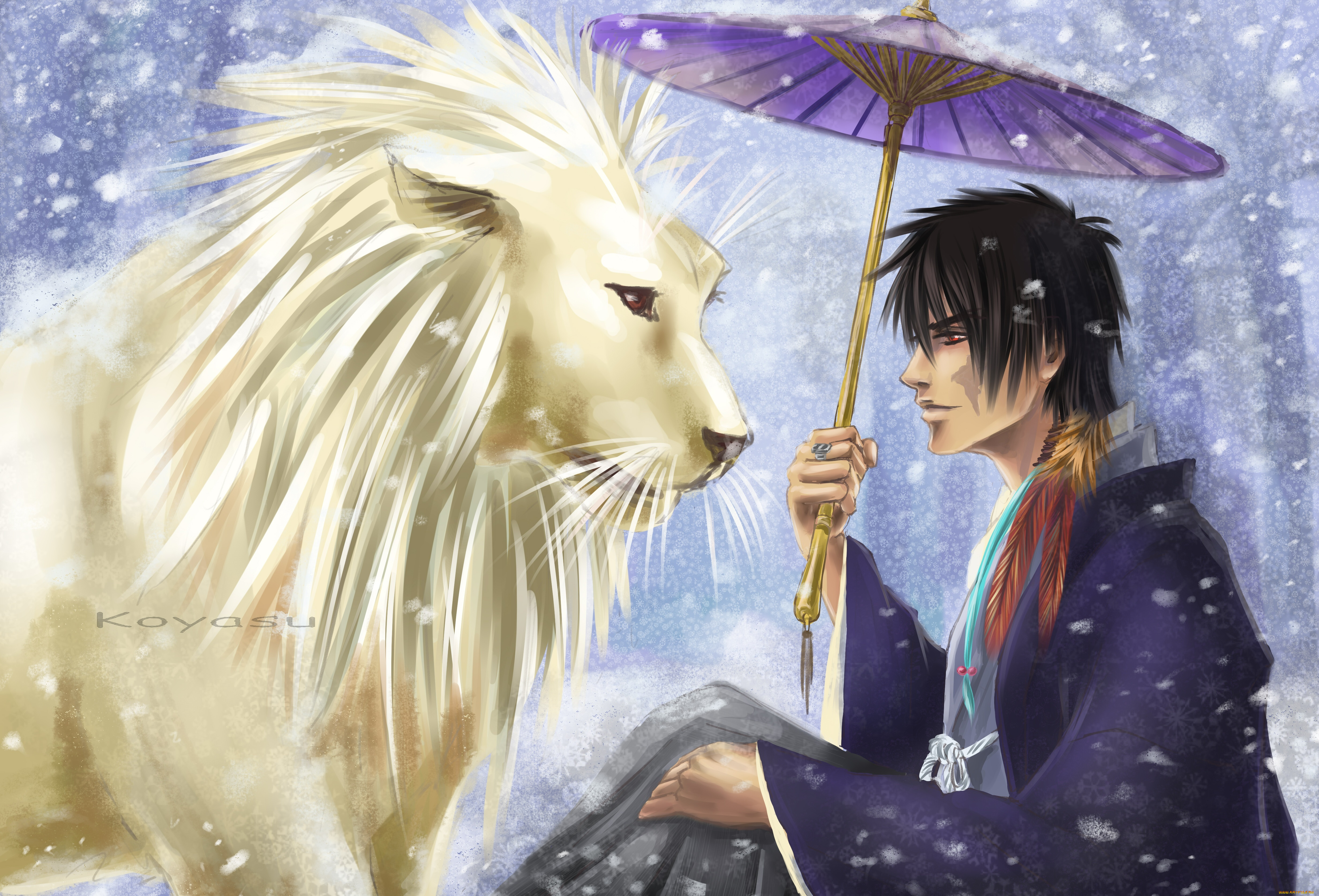 аниме, katekyo, hitman, reborn, арт, лев, зонт, парень, реборн