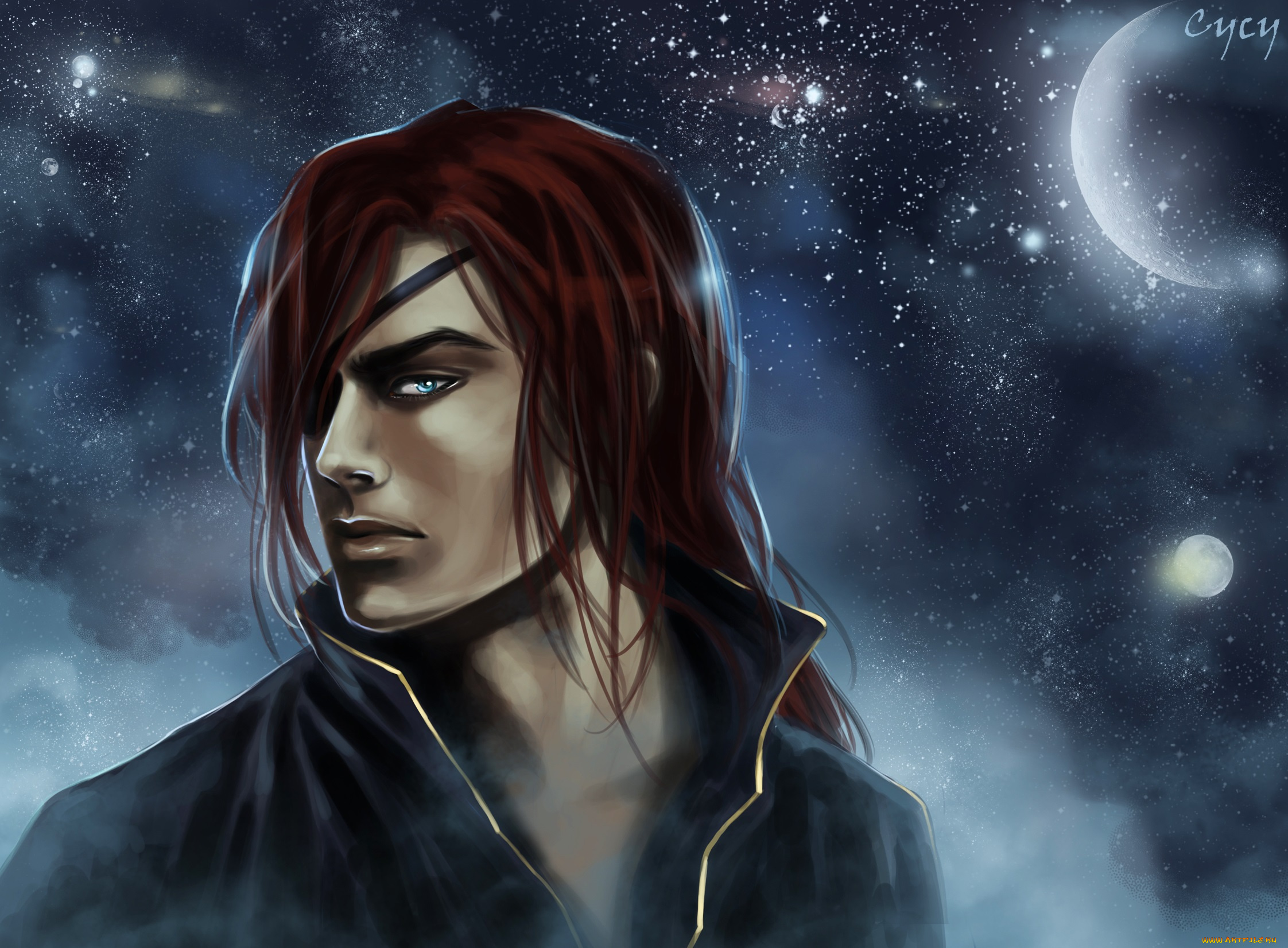 фэнтези, люди, арт, ночь, взгляд, мужчина, парень