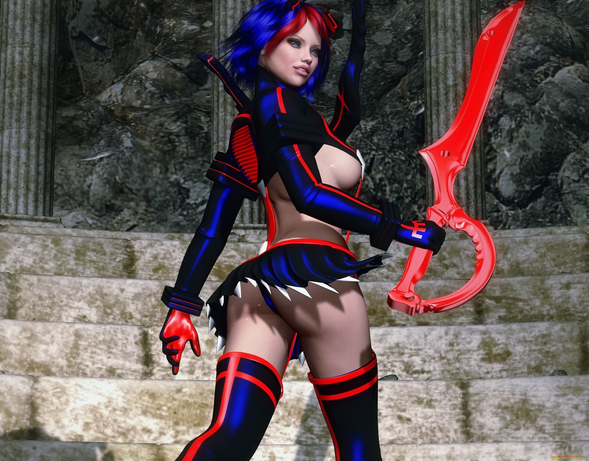 3д, графика, фантазия, , fantasy, фон, взгляд, оружие, девушка