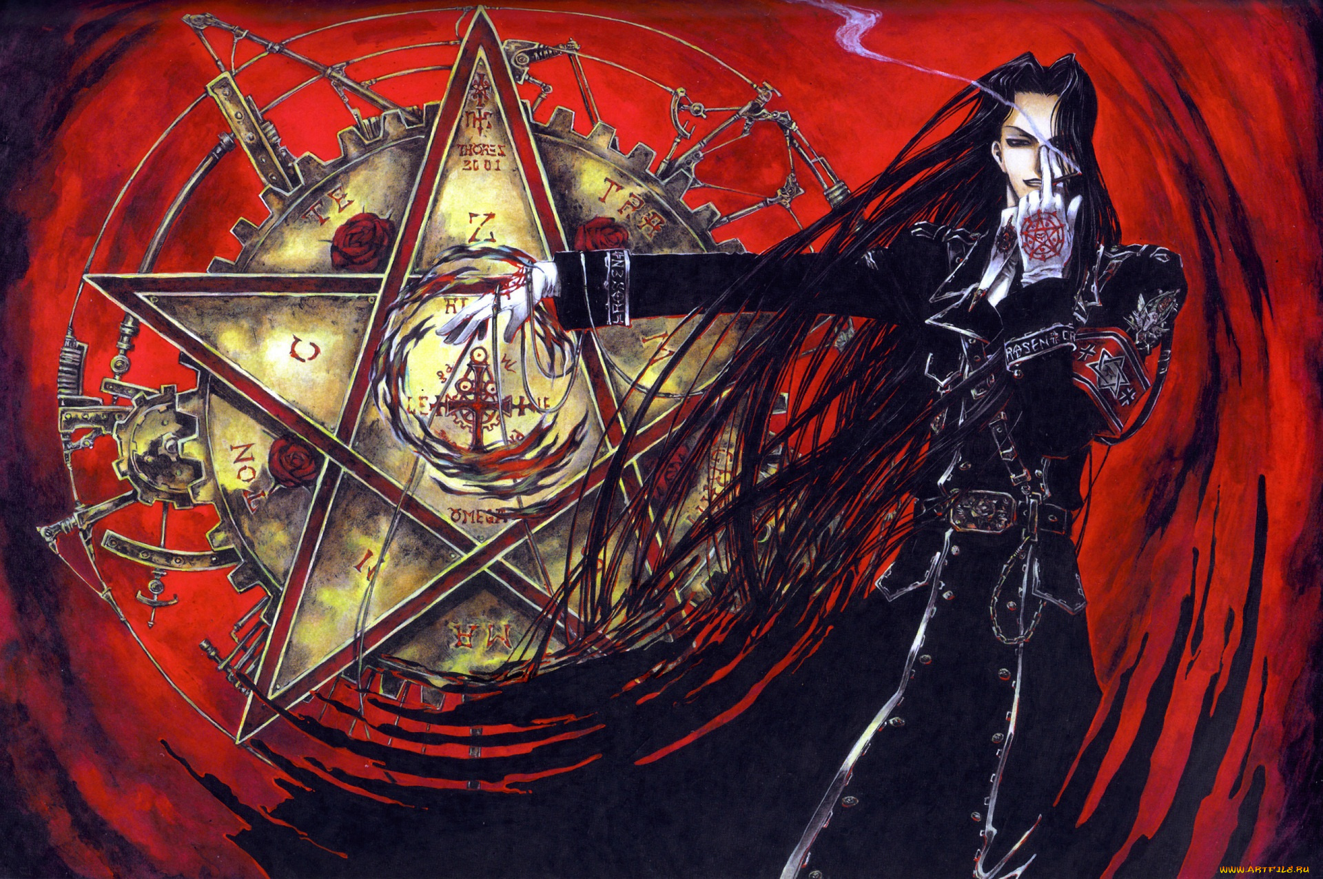 аниме, trinity, blood, кровь, черный, рыцарь, isaak, fernand, von, kampfer, пентаграмма, черная, магия, избранный, art, kiyo, kyujyo, триединства, trinity, blood, мистика, заклинание