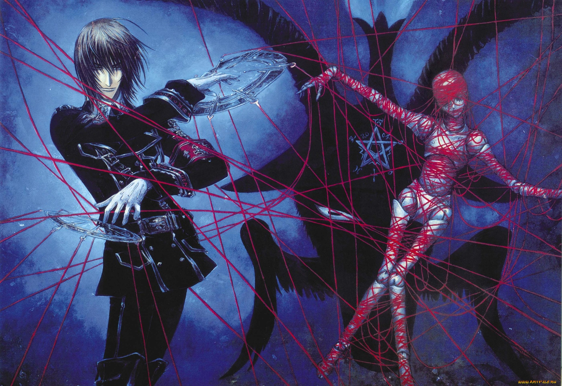 аниме, trinity, blood, dietrich, von, lohengrin, черная, магия, кровь, триединства, trinity, blood, art, shibamoto, thres, кукла, вуду, пентаграмма, красная, нить