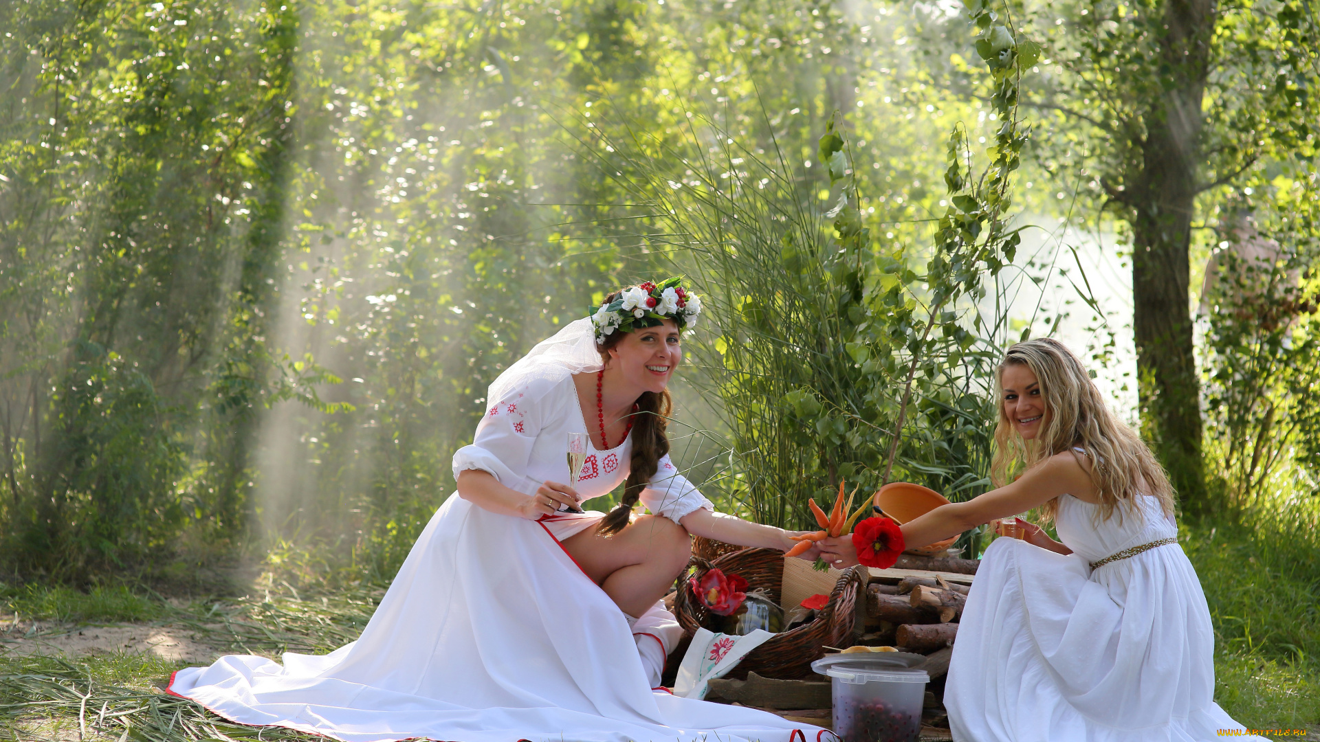 девушки, -unsort, , группа, девушек, природа, наряд, красота