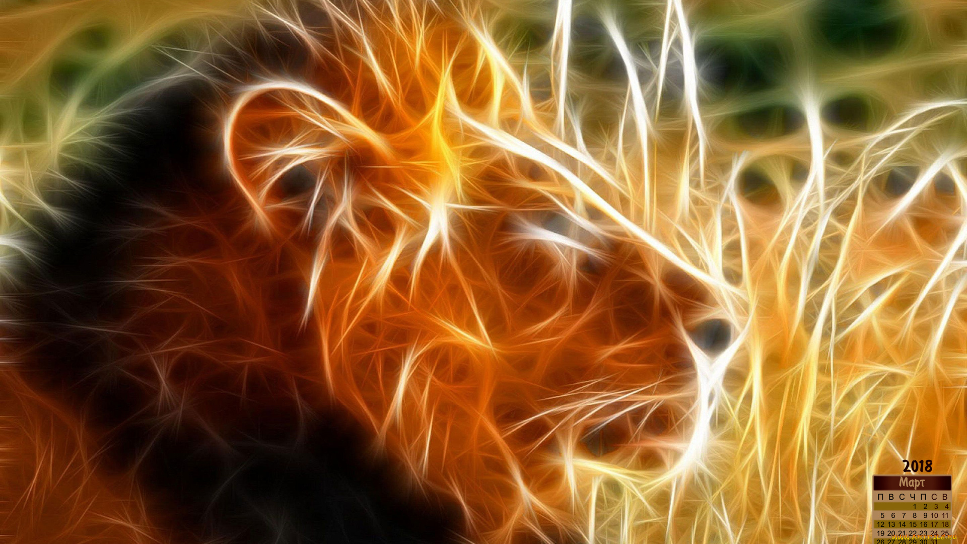 календари, рисованные, , векторная, графика, профиль, лев, взгляд, 2018