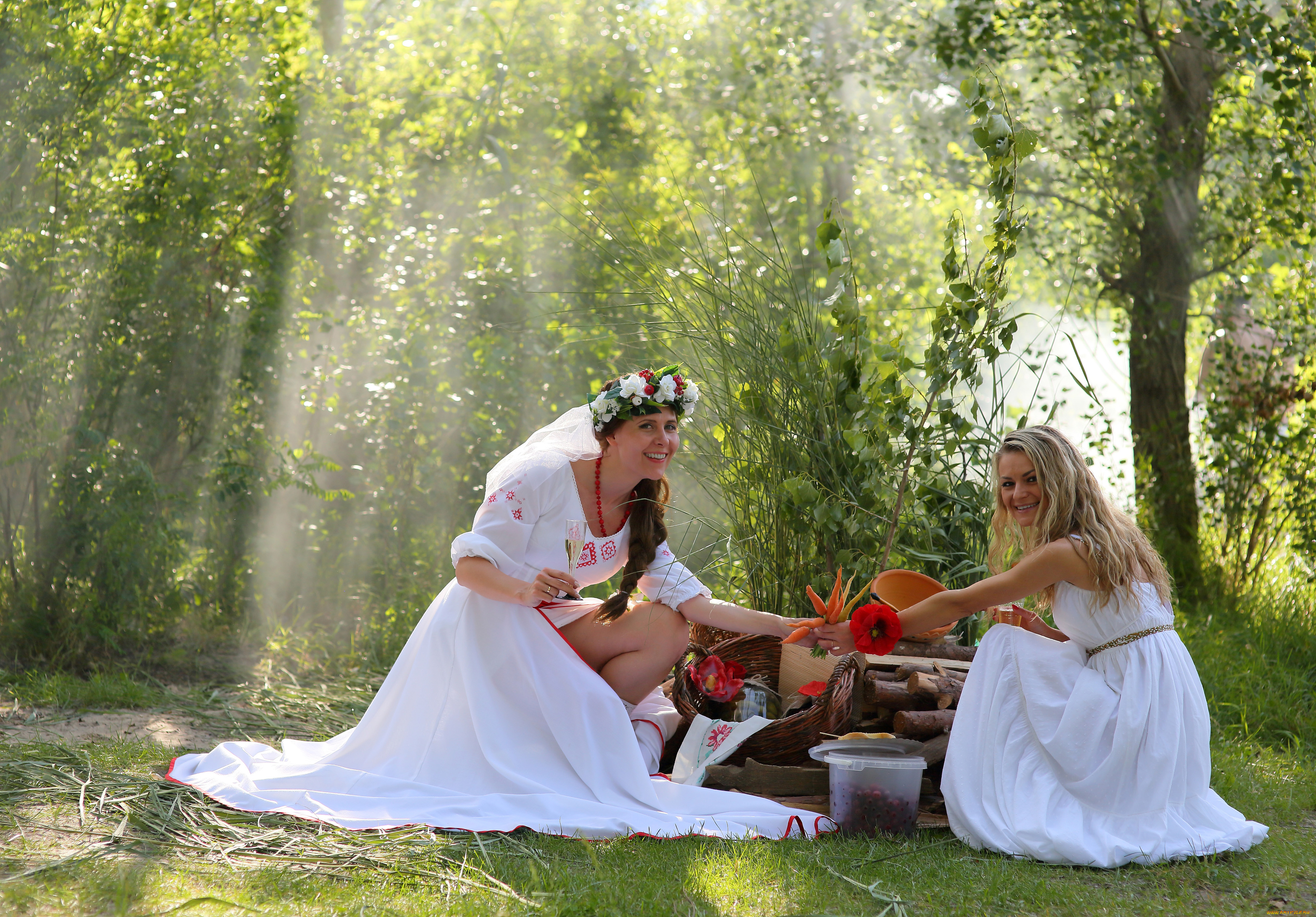 девушки, -unsort, , группа, девушек, природа, наряд, красота