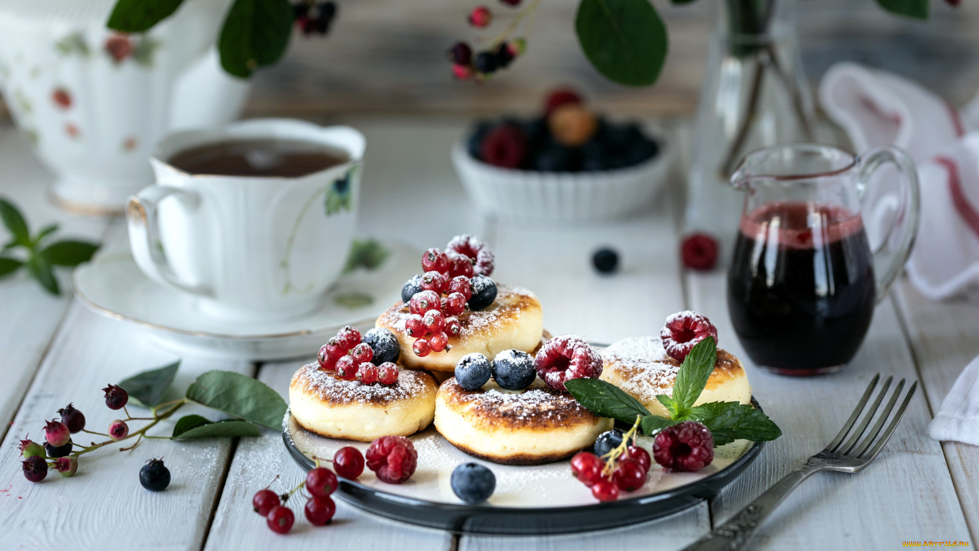 еда, блины, , оладьи, сироп, ягоды, сырники