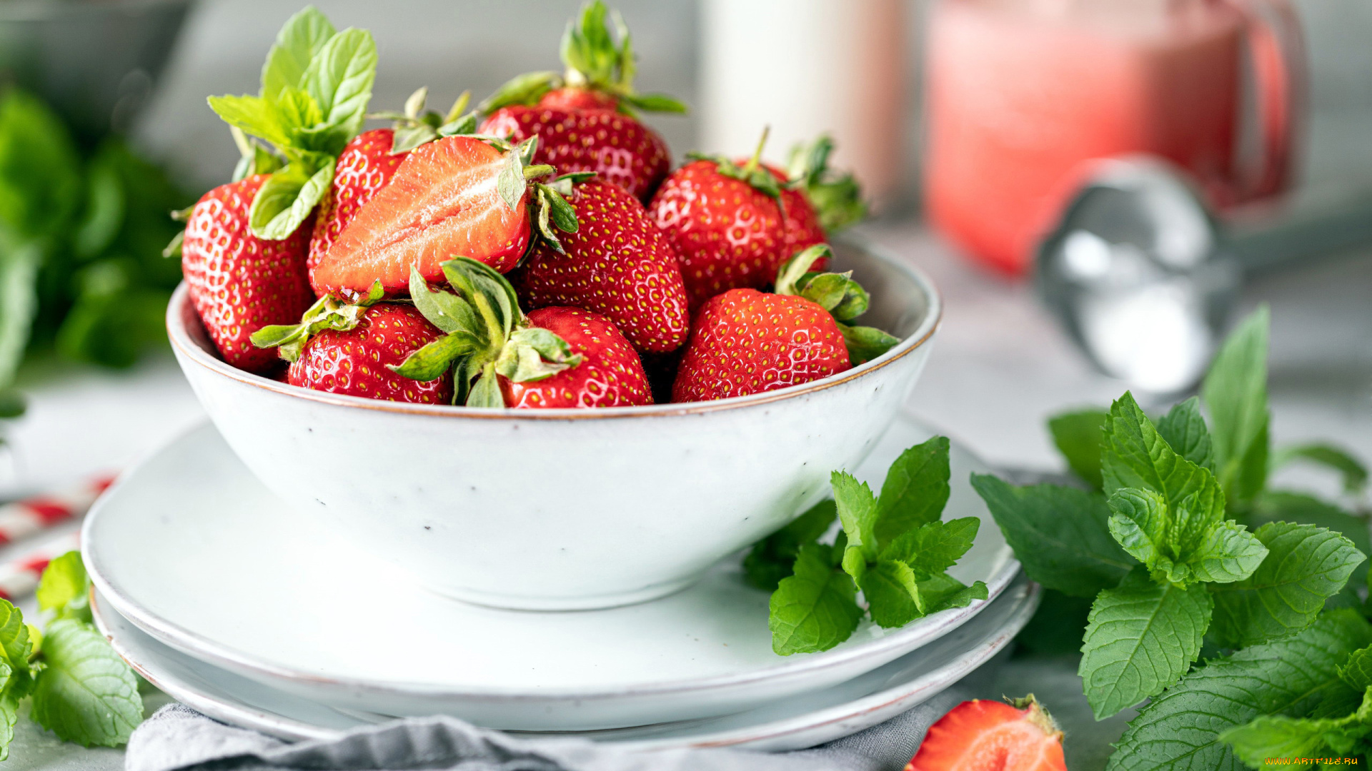 еда, клубника, , земляника, мята