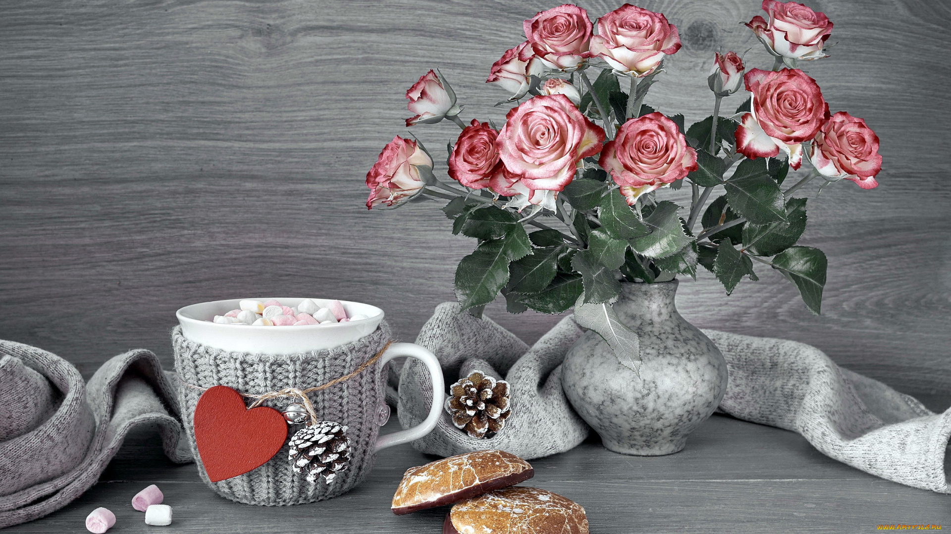 еда, натюрморт, пряники, маршмеллоу, розы