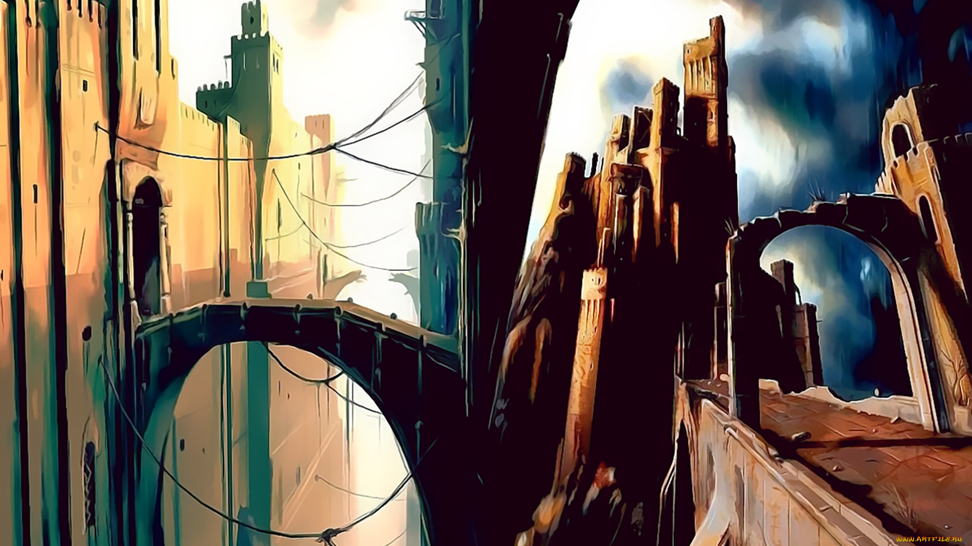 календари, фэнтези, мост, здание, архитектура, город, calendar, 2020