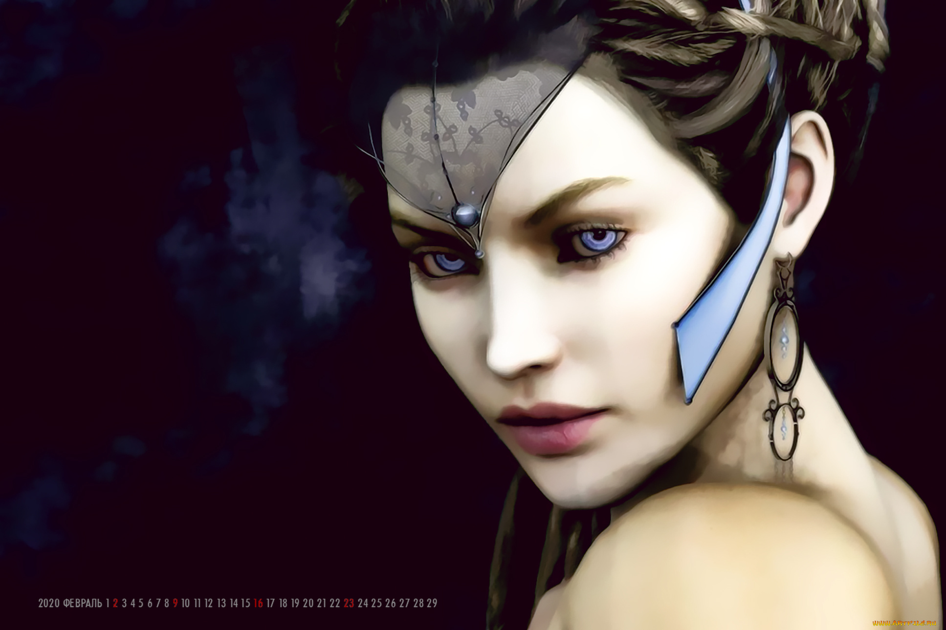 календари, 3д-графика, девушка, лицо, взгляд, calendar, 2020