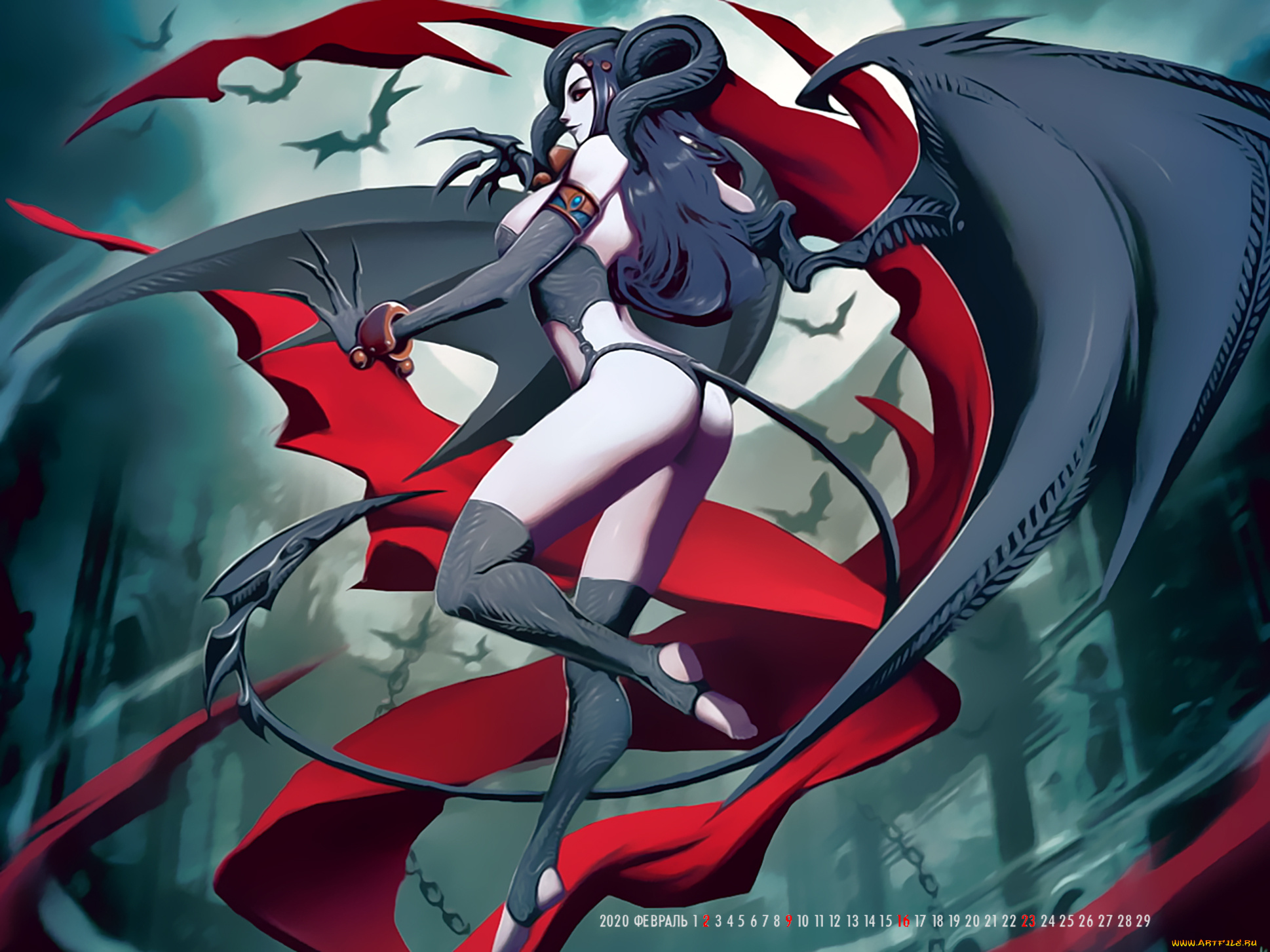 календари, фэнтези, девушка, крылья, существо, calendar, 2020
