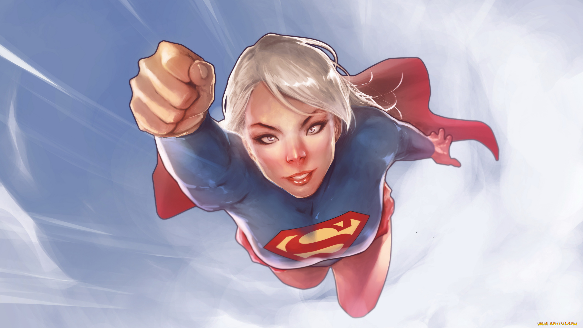 рисованное, комиксы, девушка, фон, взгляд, униформа, полет