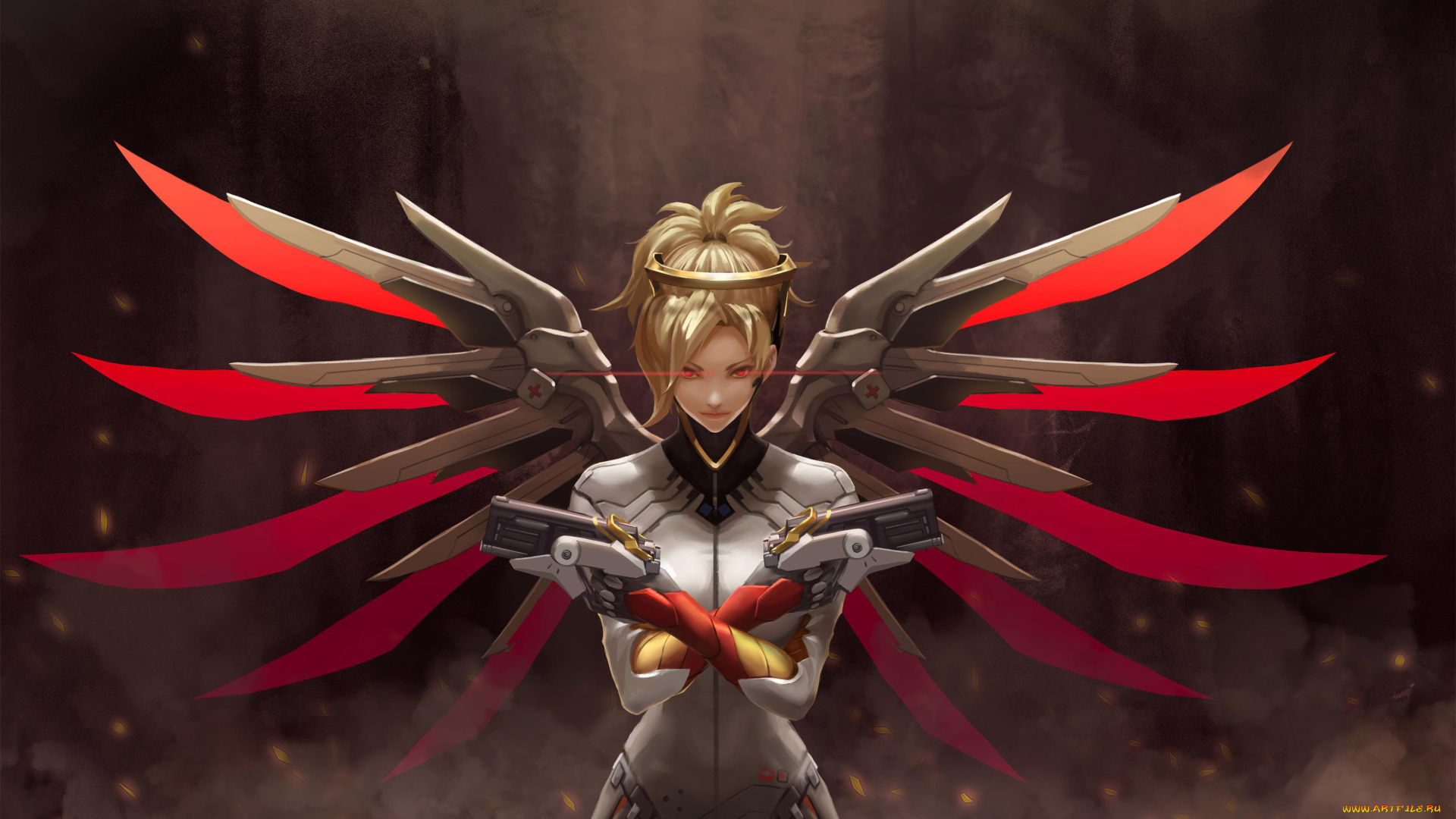 видео, игры, overwatch, девушка, фон, униформа, крылья, пистолет