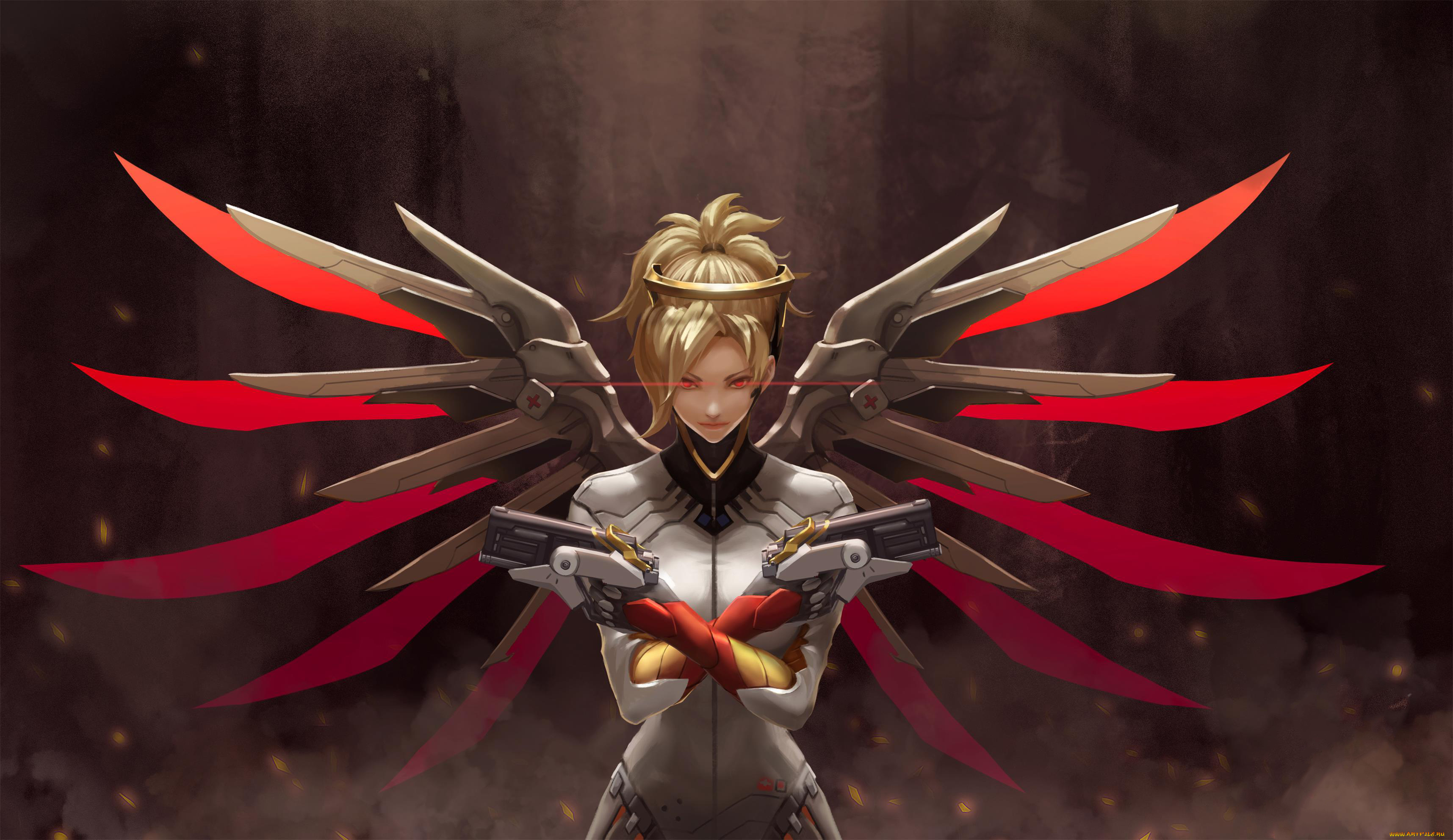 видео, игры, overwatch, девушка, фон, униформа, крылья, пистолет