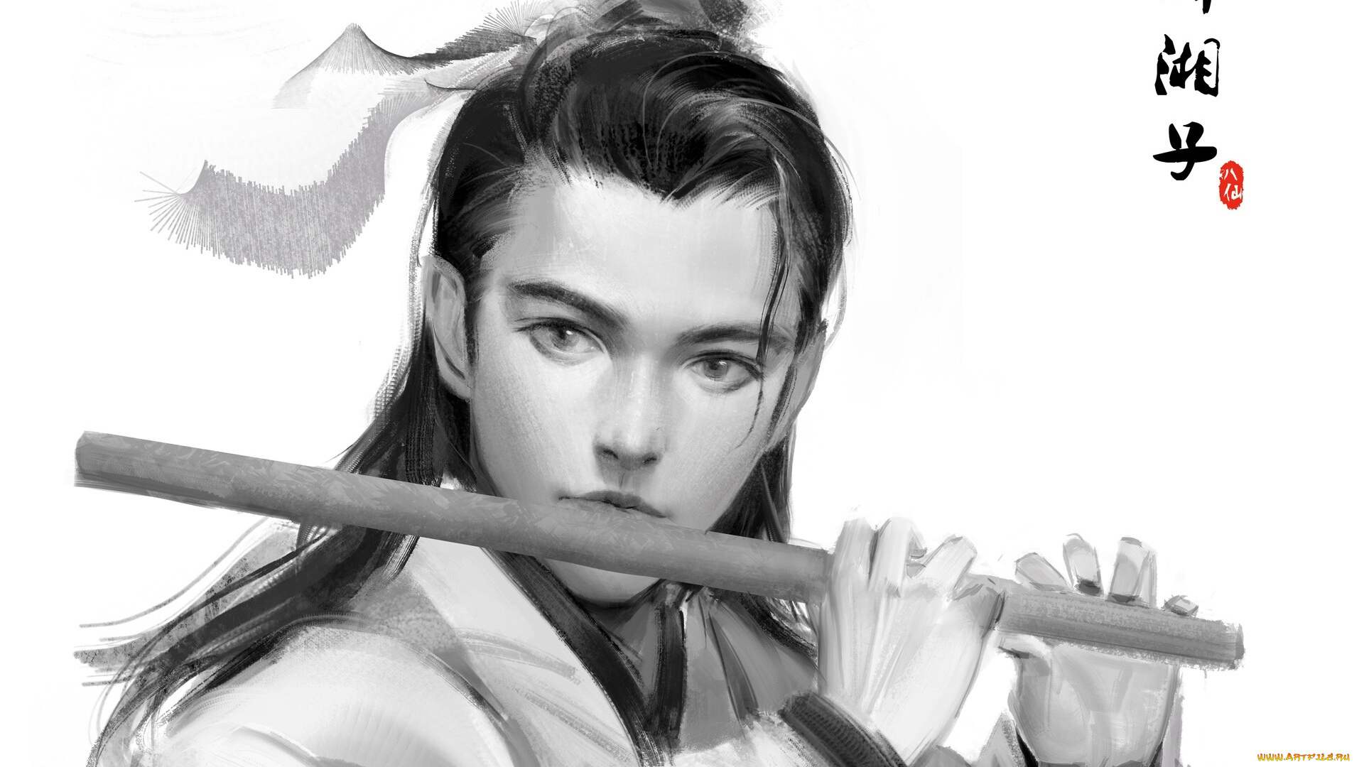 рисованное, люди, парень, флейта, бессмертный