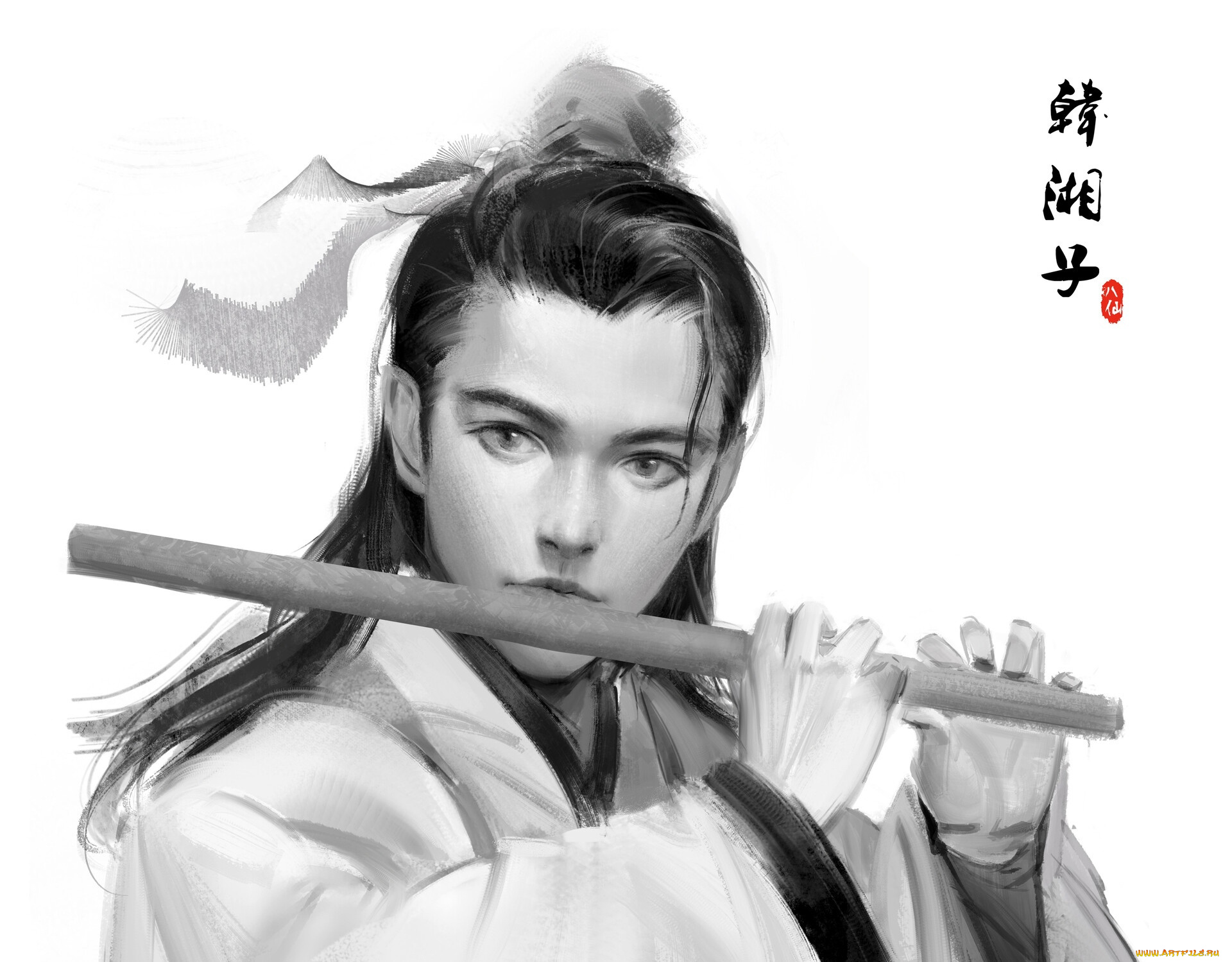 рисованное, люди, парень, флейта, бессмертный