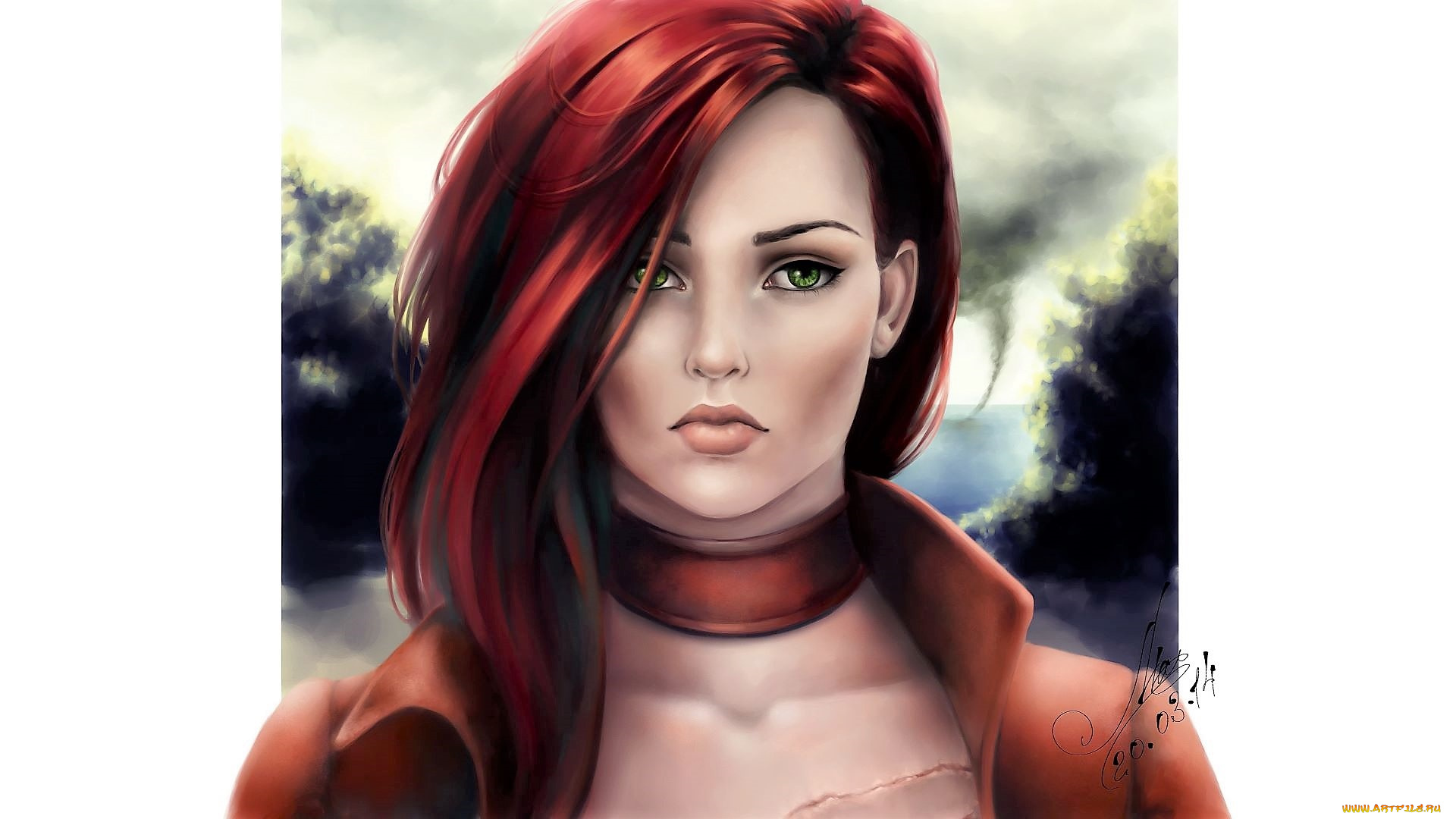 рисованное, люди, девушка, пальто, природа