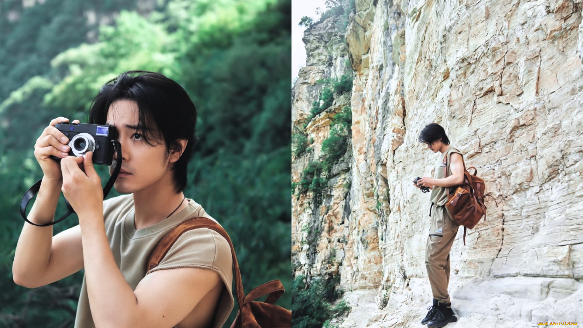 мужчины, xiao, zhan, актер, скалы, фотоаппарат