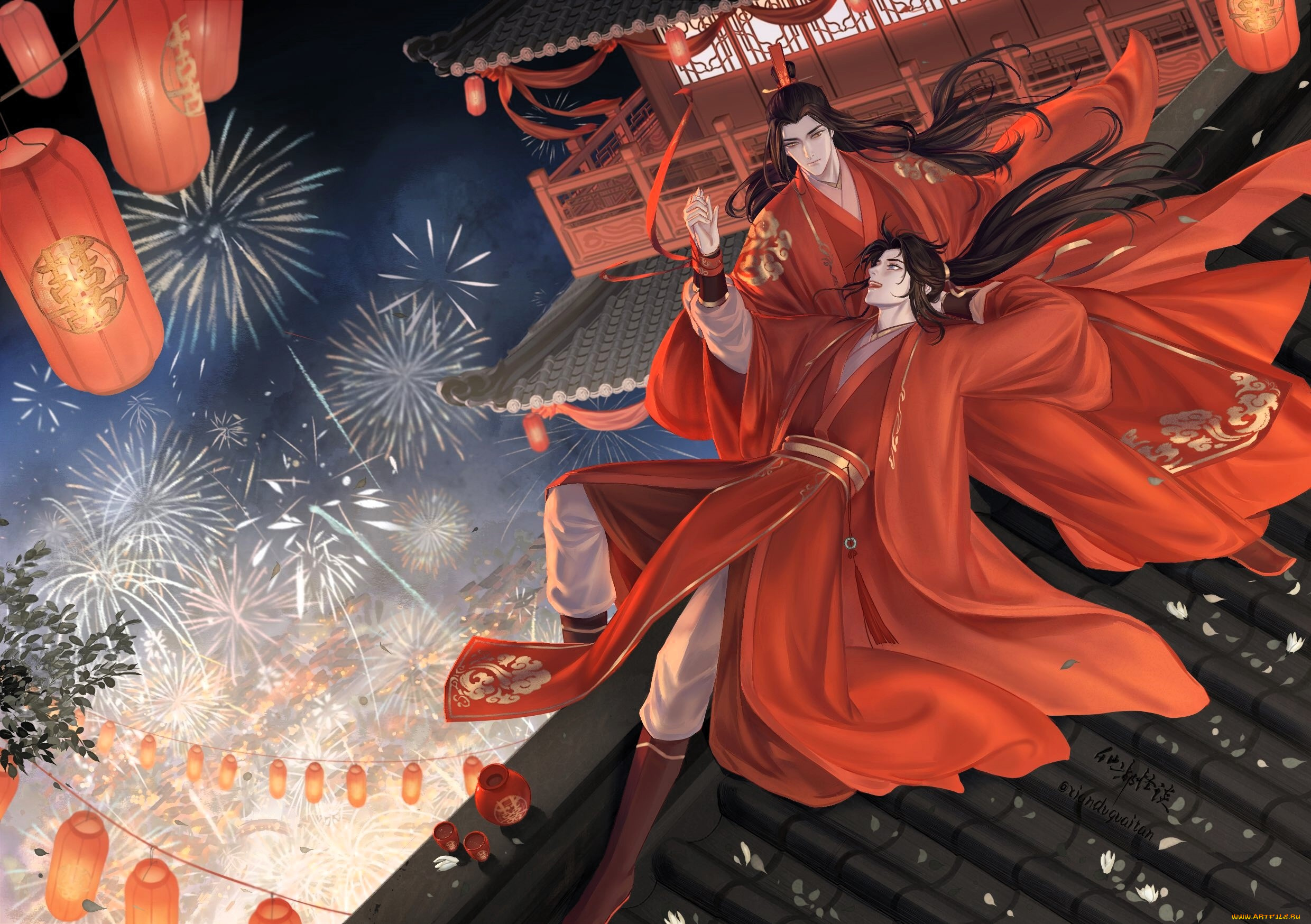 аниме, mo, dao, zu, shi, вэй, усянь, лань, ванци, крыши, фонари