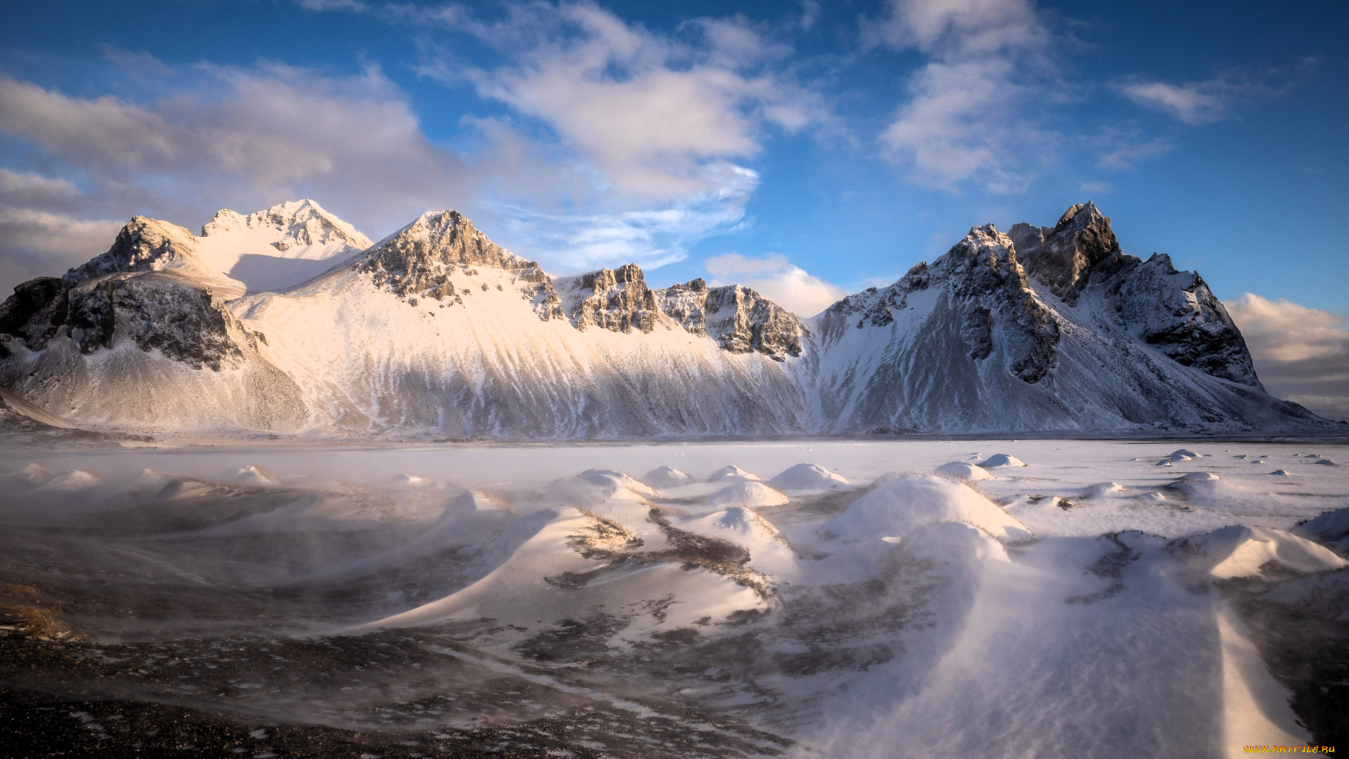 природа, горы, исландия, лед, снег, небо, облака