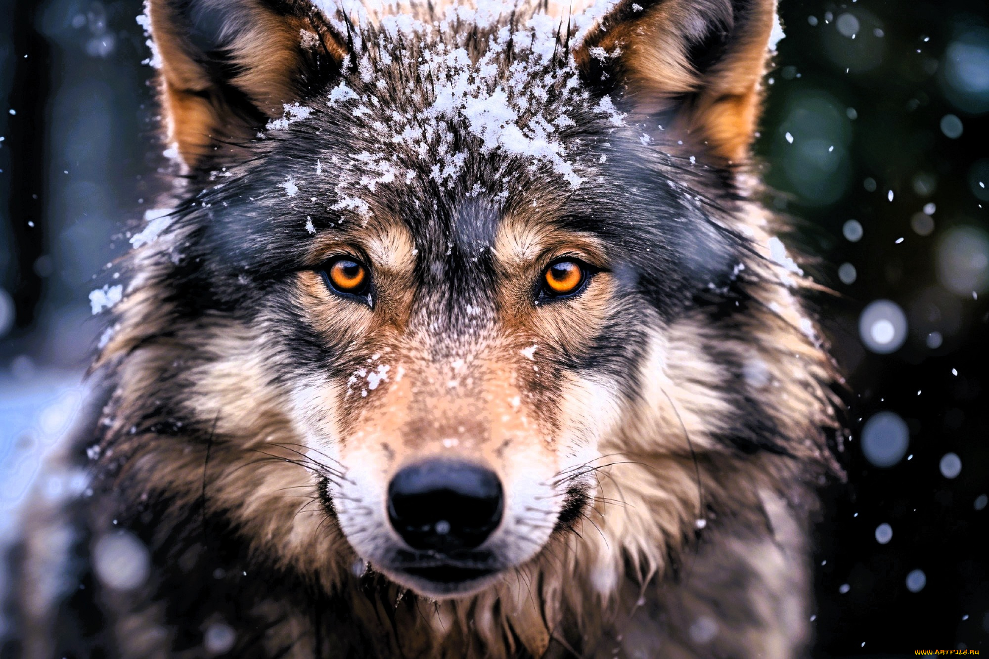 3д, графика, животные, , animals, волк, голова, снег, зима