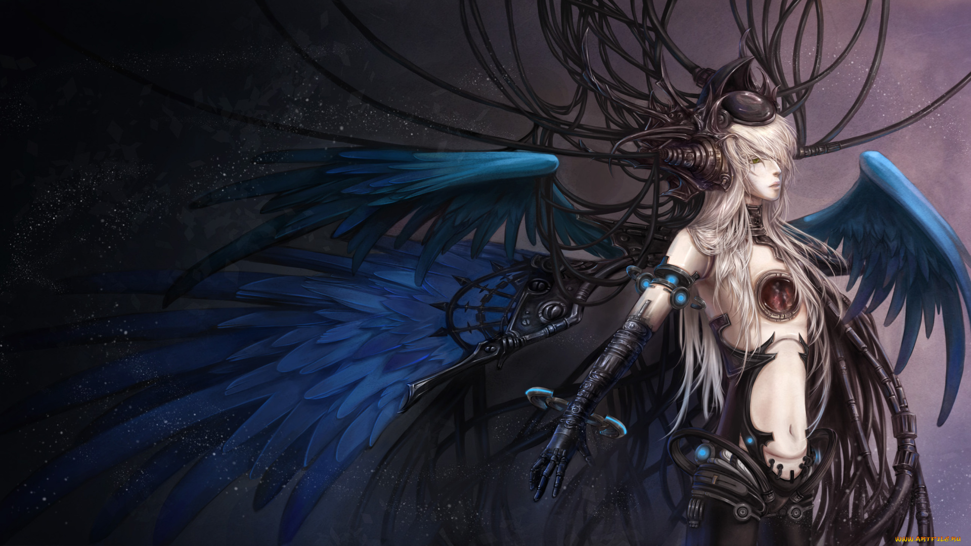 фэнтези, роботы, киборги, механизмы, парень, перья, крылья