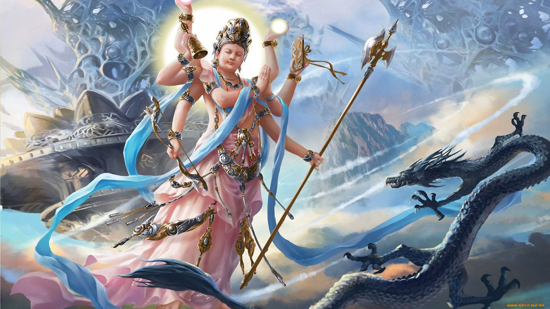 фэнтези, существа, змей, вишну, алебадра, колокольчик, лук