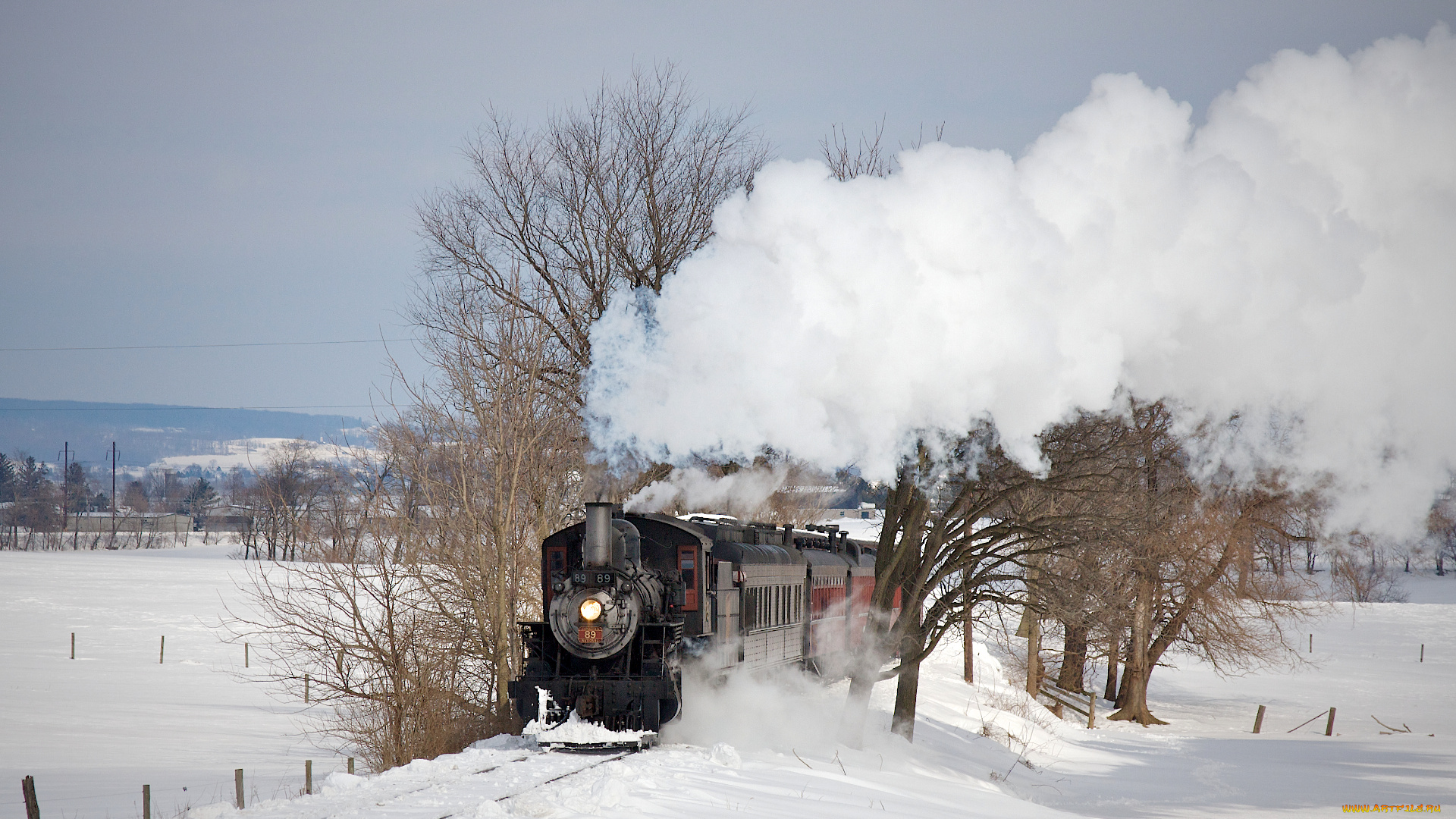 техника, паровозы, паровоз, железная, дорога, зима