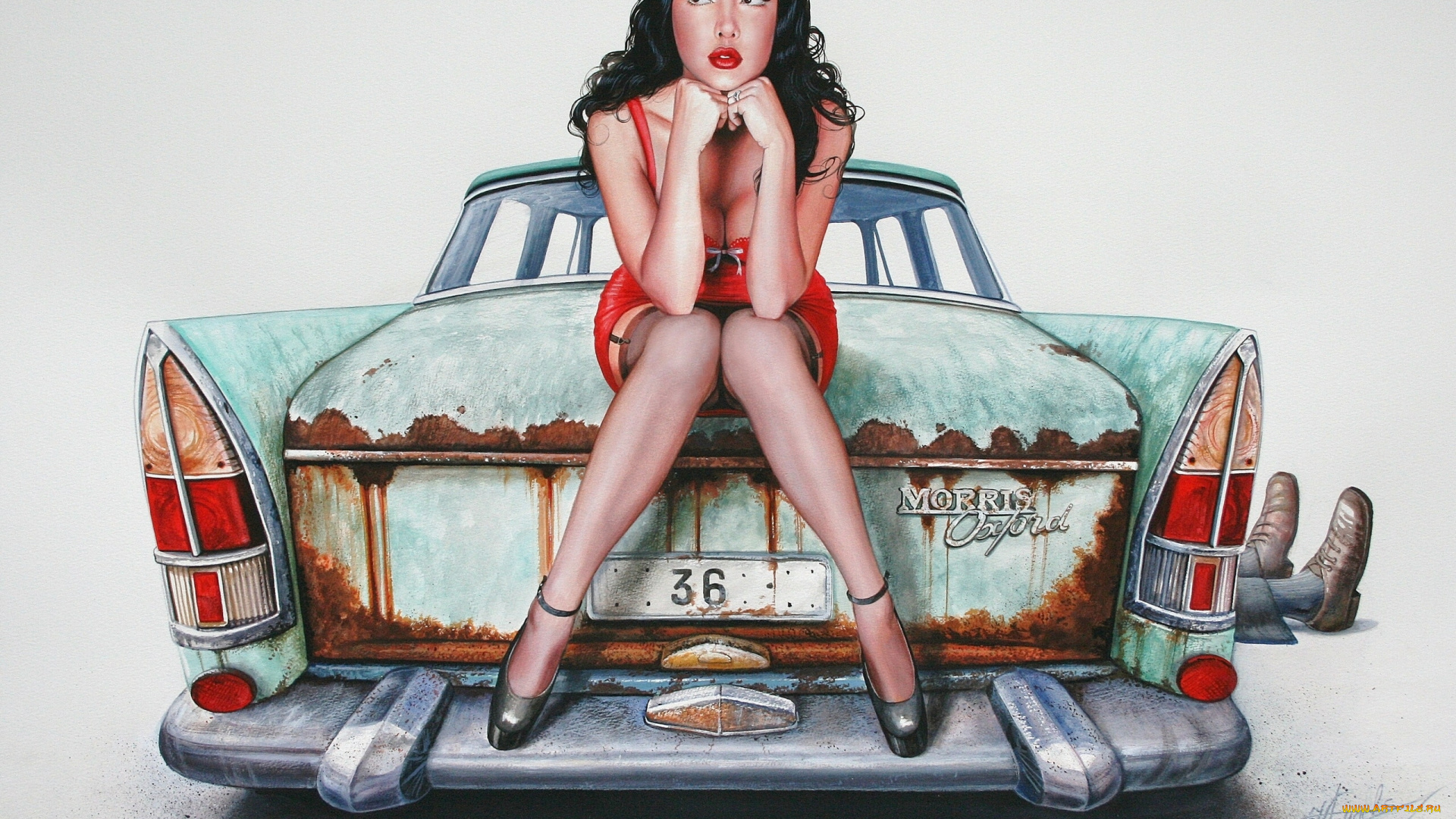 christiane, vleugels, рисованные, авто, девушка, ноги