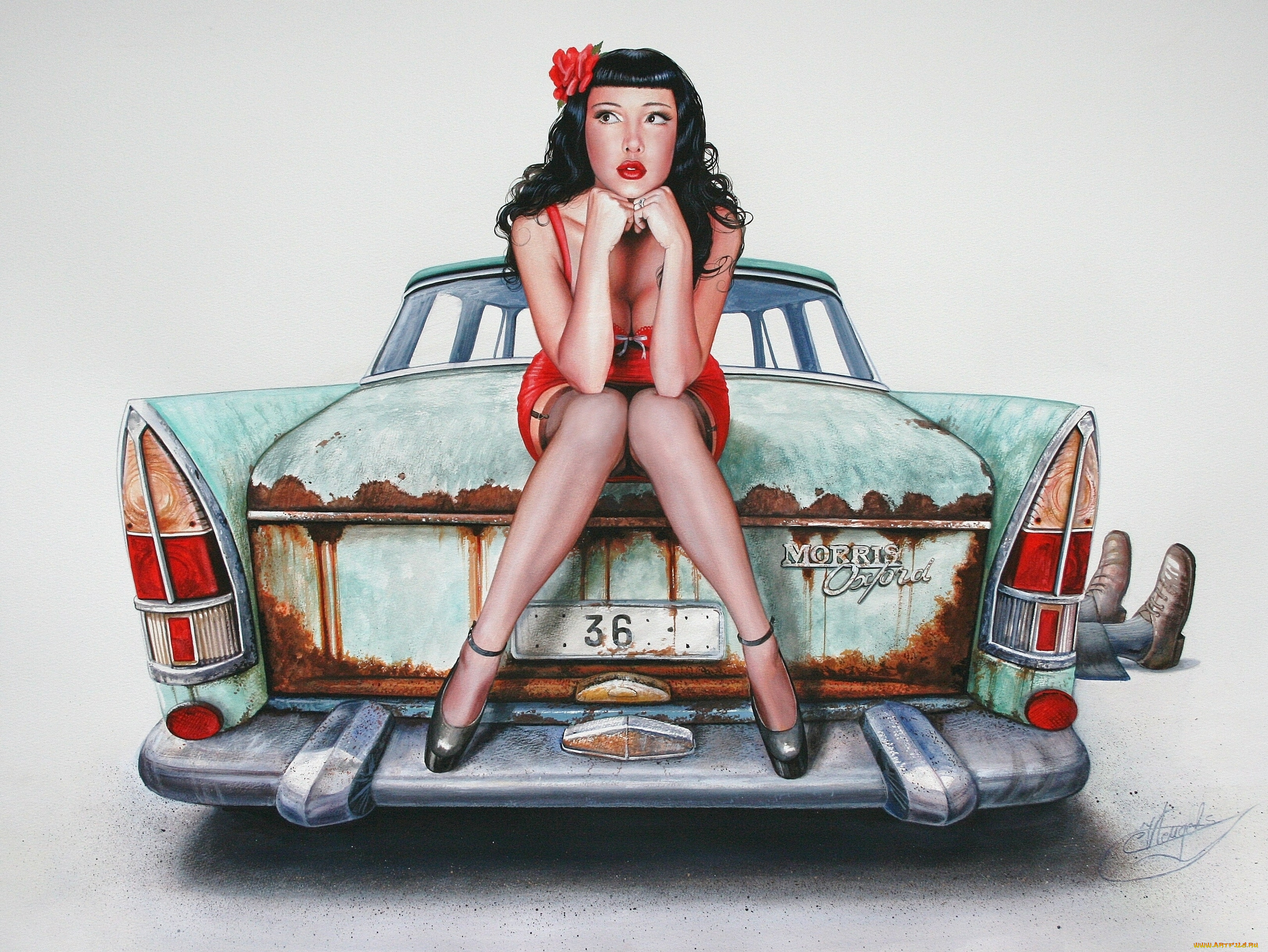 christiane, vleugels, рисованные, авто, девушка, ноги