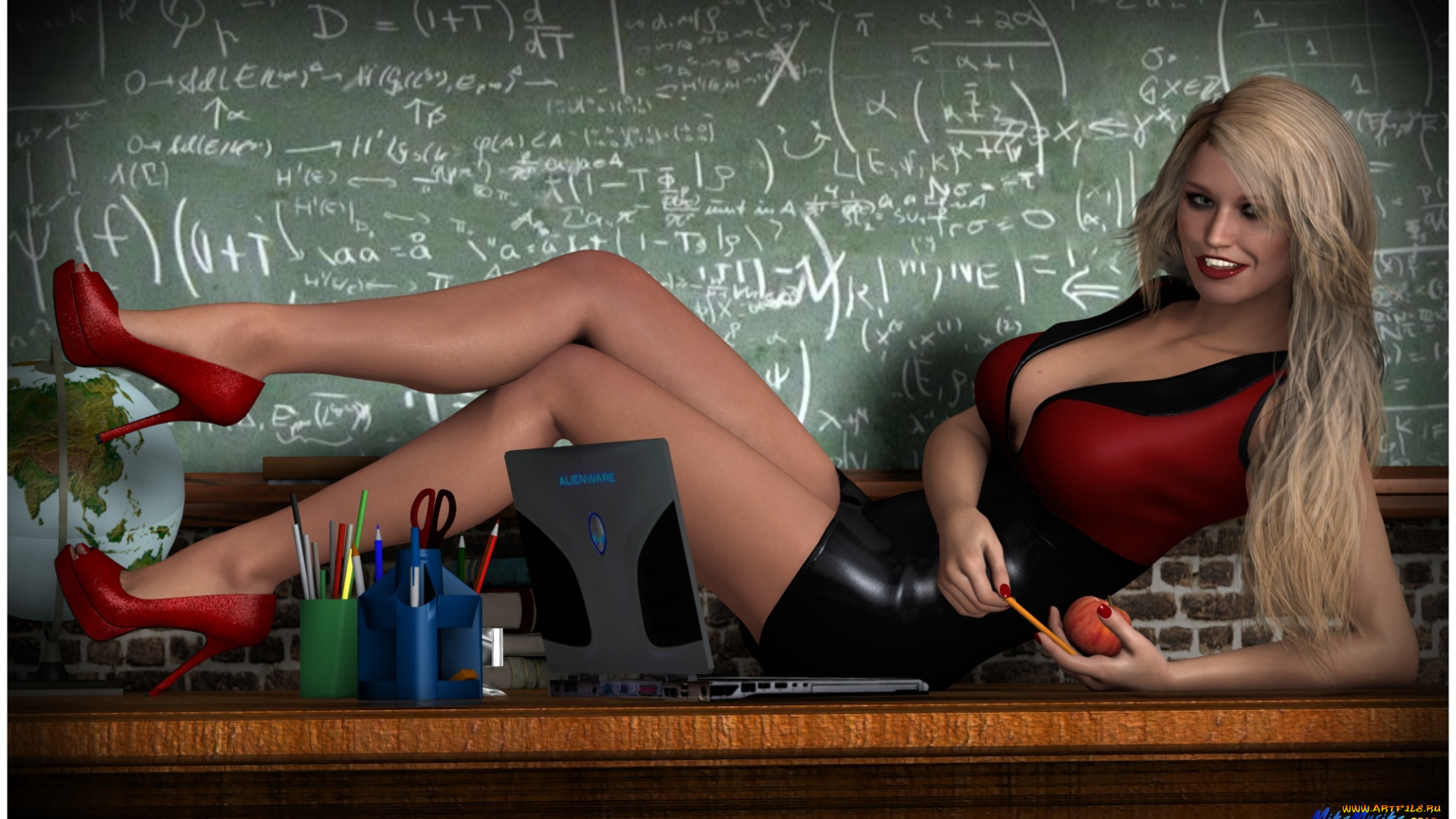 3д, графика, people, , люди, девушка, улыбка, стол, доска