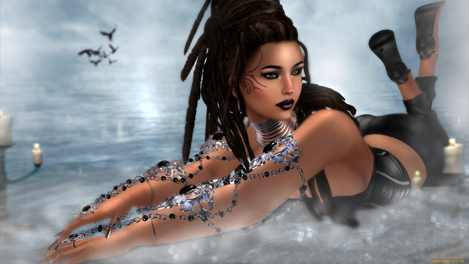 3д, графика, people, , люди, украшения, макияж, прическа, девушка, вода