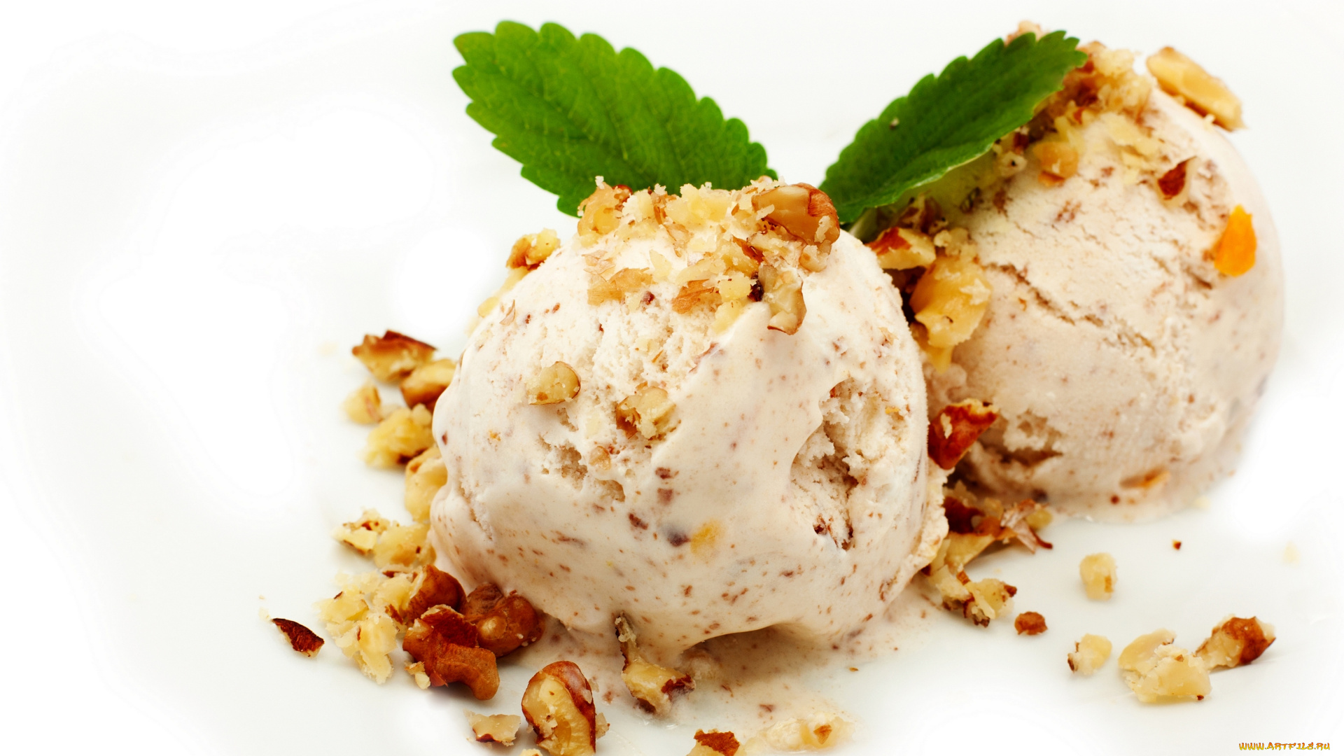 еда, мороженое, , десерты, десерт, сладкое, листья, мяты, орехи