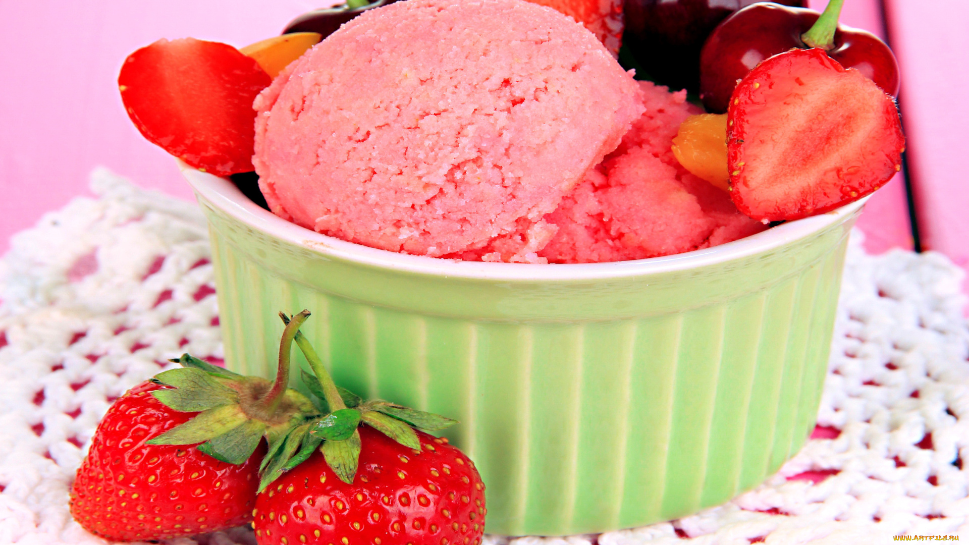 еда, мороженое, , десерты, клубника, черешня, киви