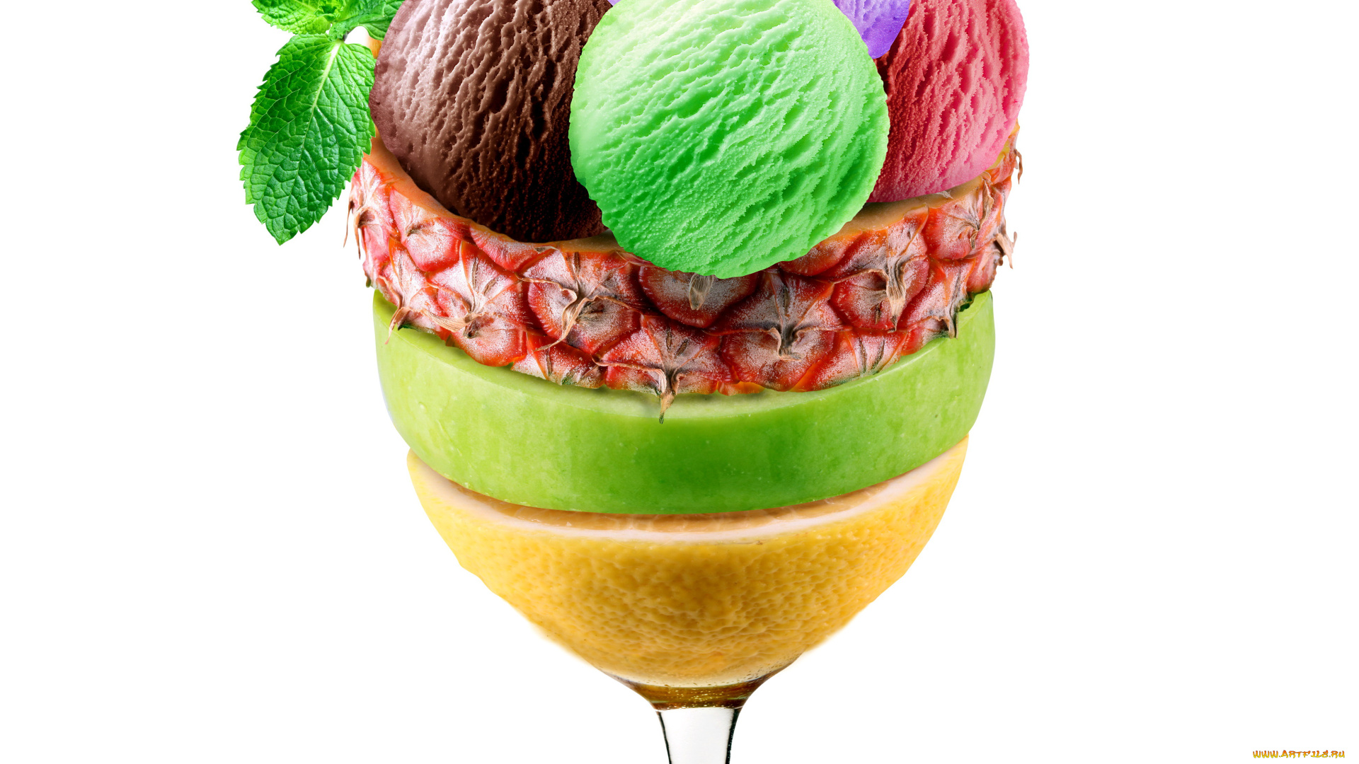 еда, мороженое, , десерты, мята, ананас, апельсин, лакомство
