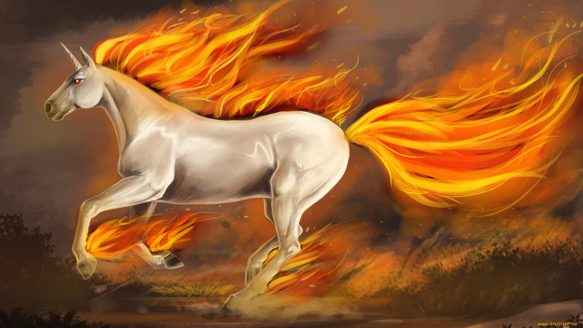 фэнтези, единороги, арт, огненная, фантастика, лошадь, единорог, копыта